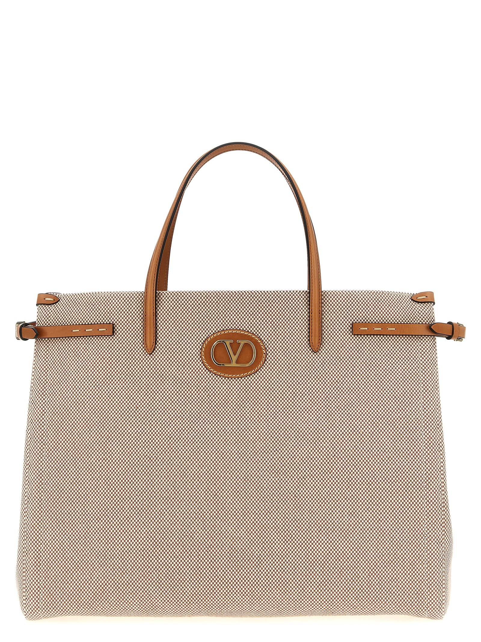 Valentino Antibes Big Shopping Bag With Adjustable Side Straps In Beige