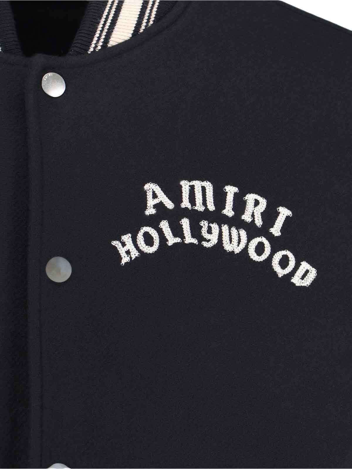 Amiri Varsity Jacket With White Contrasting Sleeves And Embroidered Detailing In Black