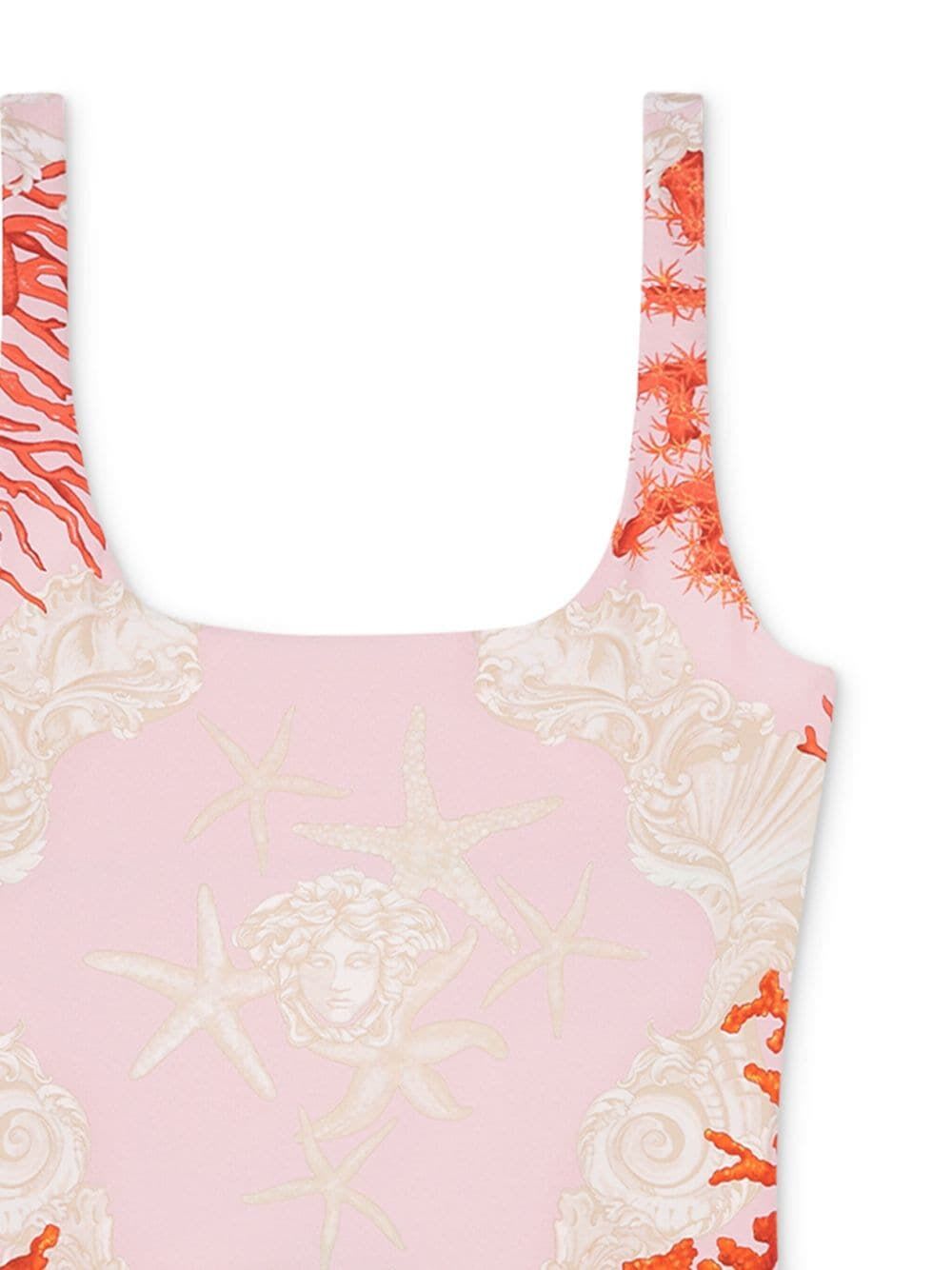 Shop Versace Swim One-piece Corals Print In Dusty Rose Coral Bone