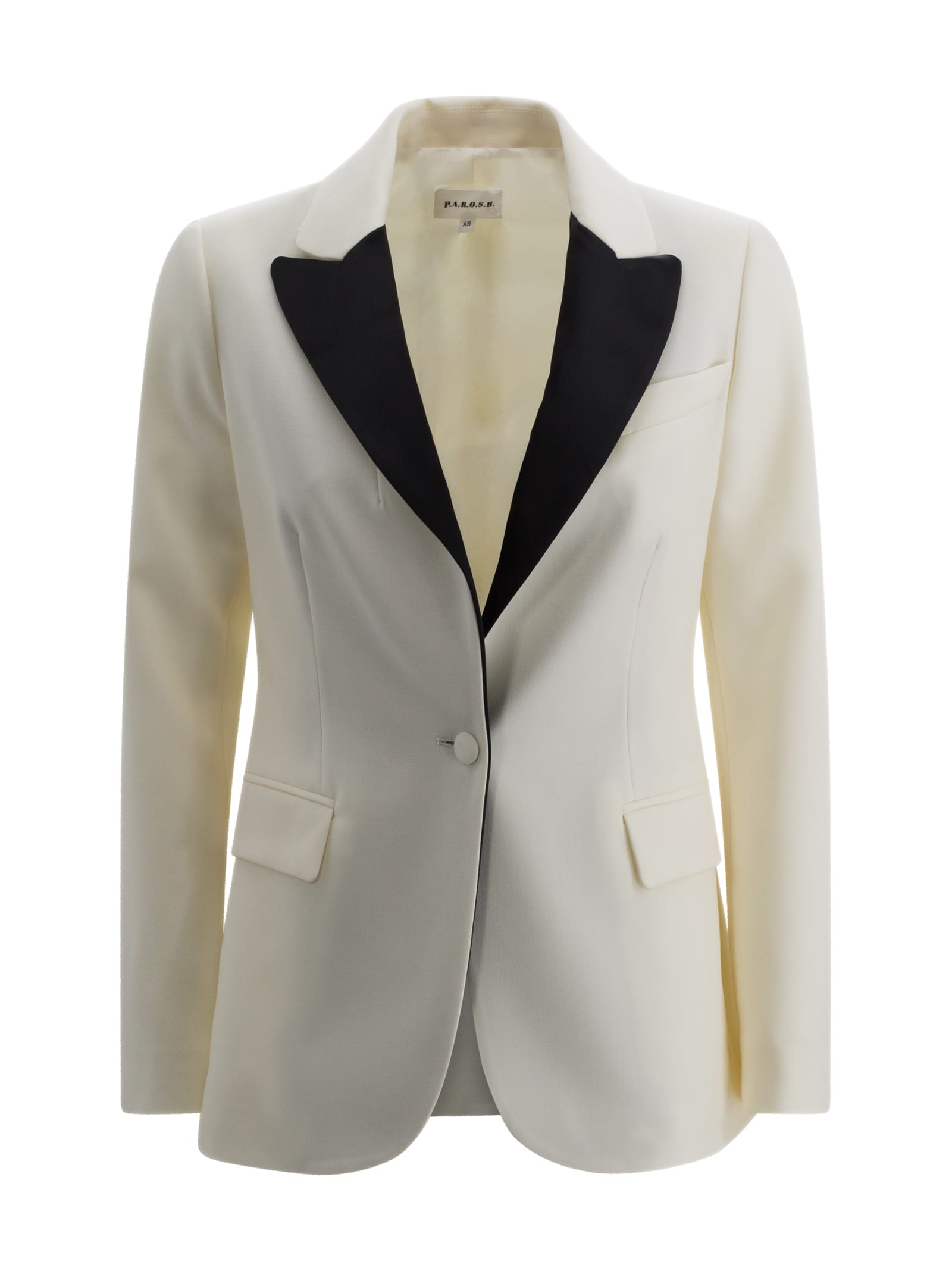 Shop P.a.r.o.s.h Satin-lapel Double-breasted Blazer In Cream