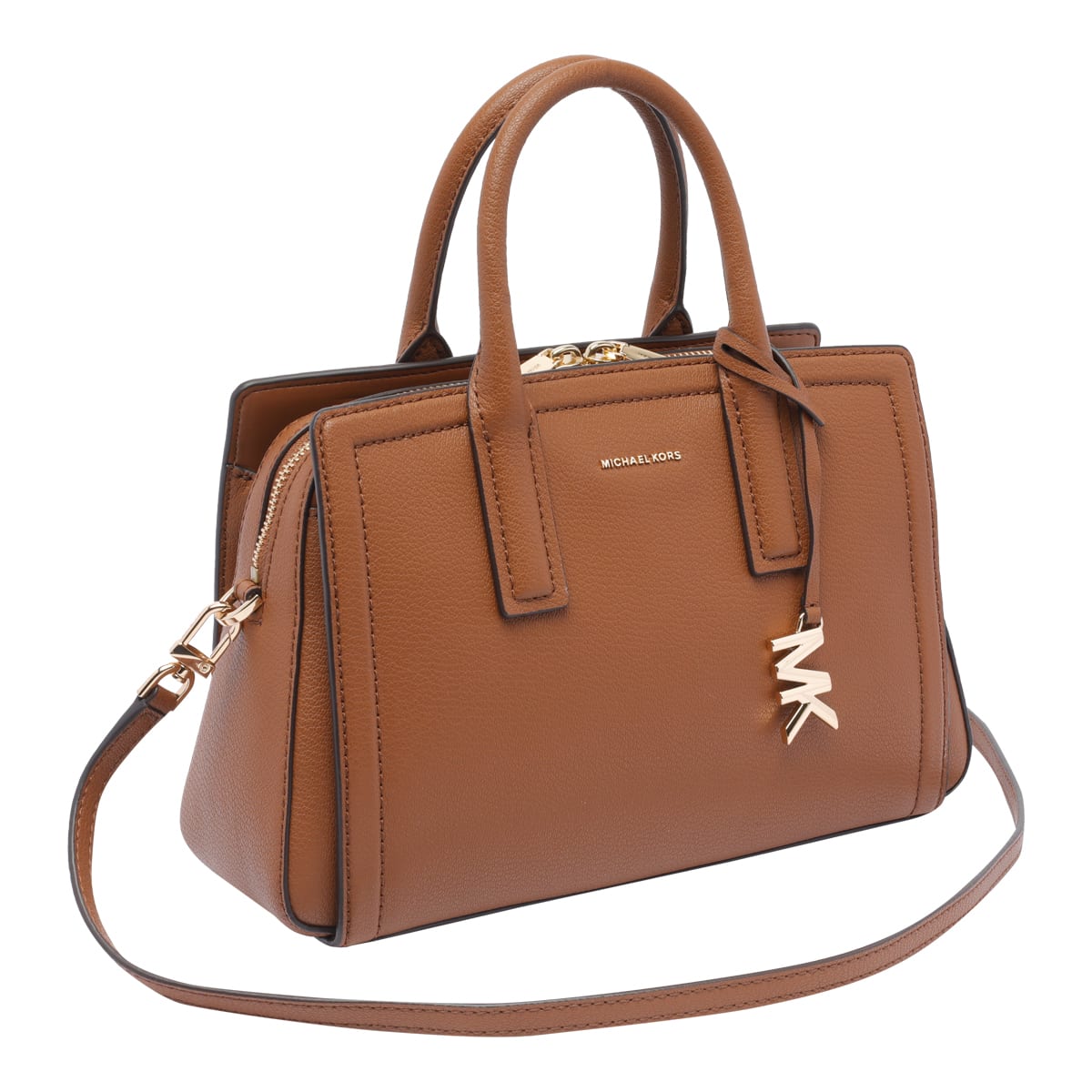 Michael Michael Kors Brown Handbag With Metallic Lettering Logo And Pendant In Brown
