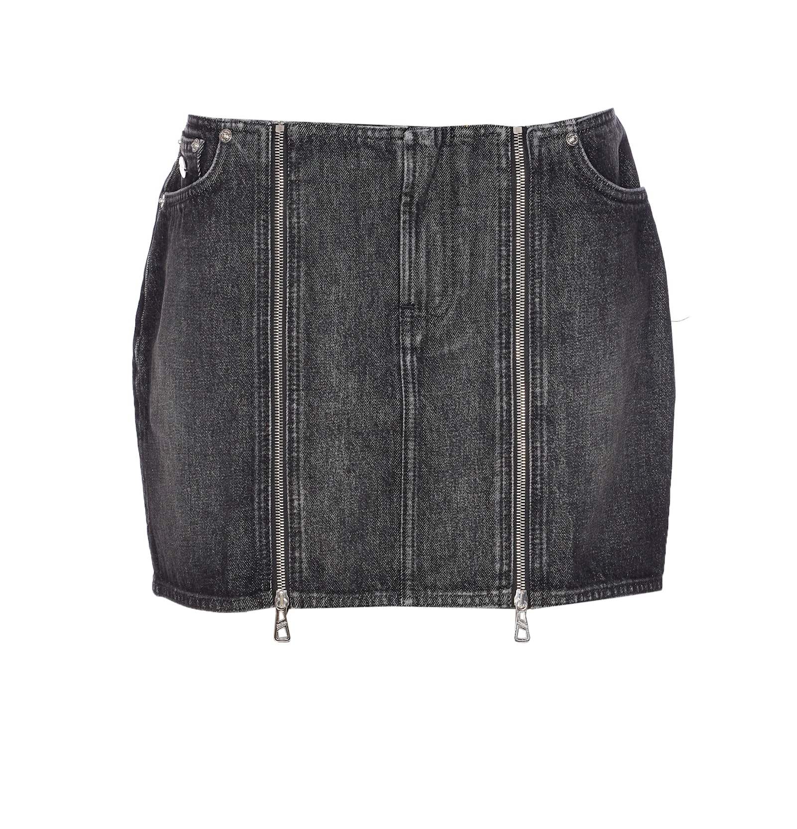 Jean Paul Gaultier Mini Denim Front Zipped Skirt In Gray