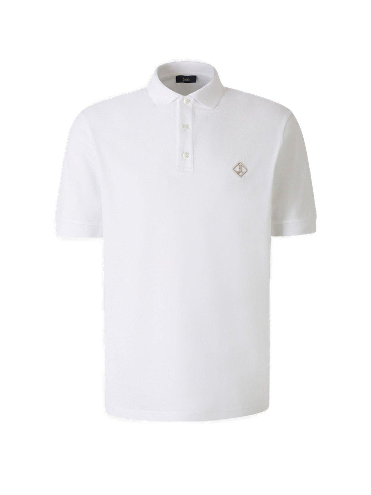 Herno Logo Embroidered Short-sleeved Polo Shirt In Bianco
