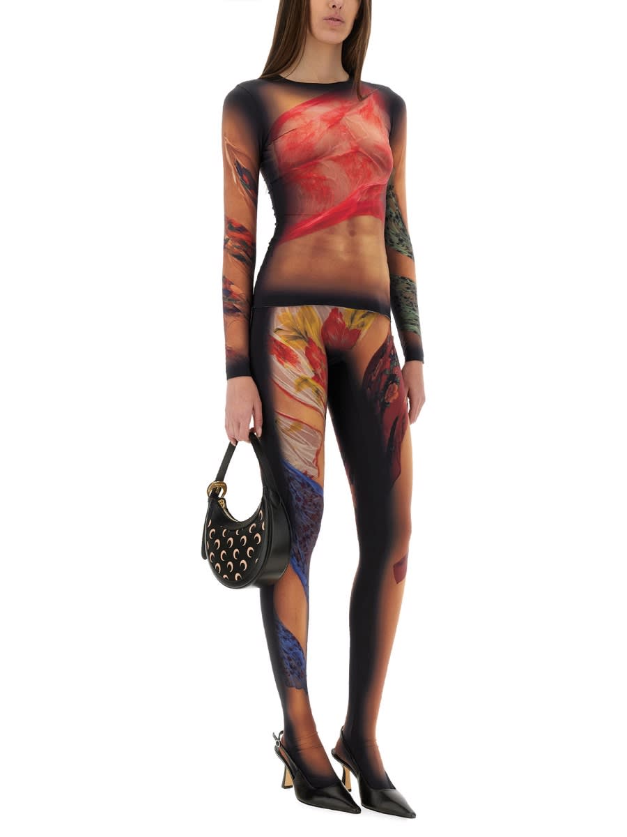 Marine Serre Multicolor Top With Draped Details And All-over Graphic Print In Tech Fabric Woman