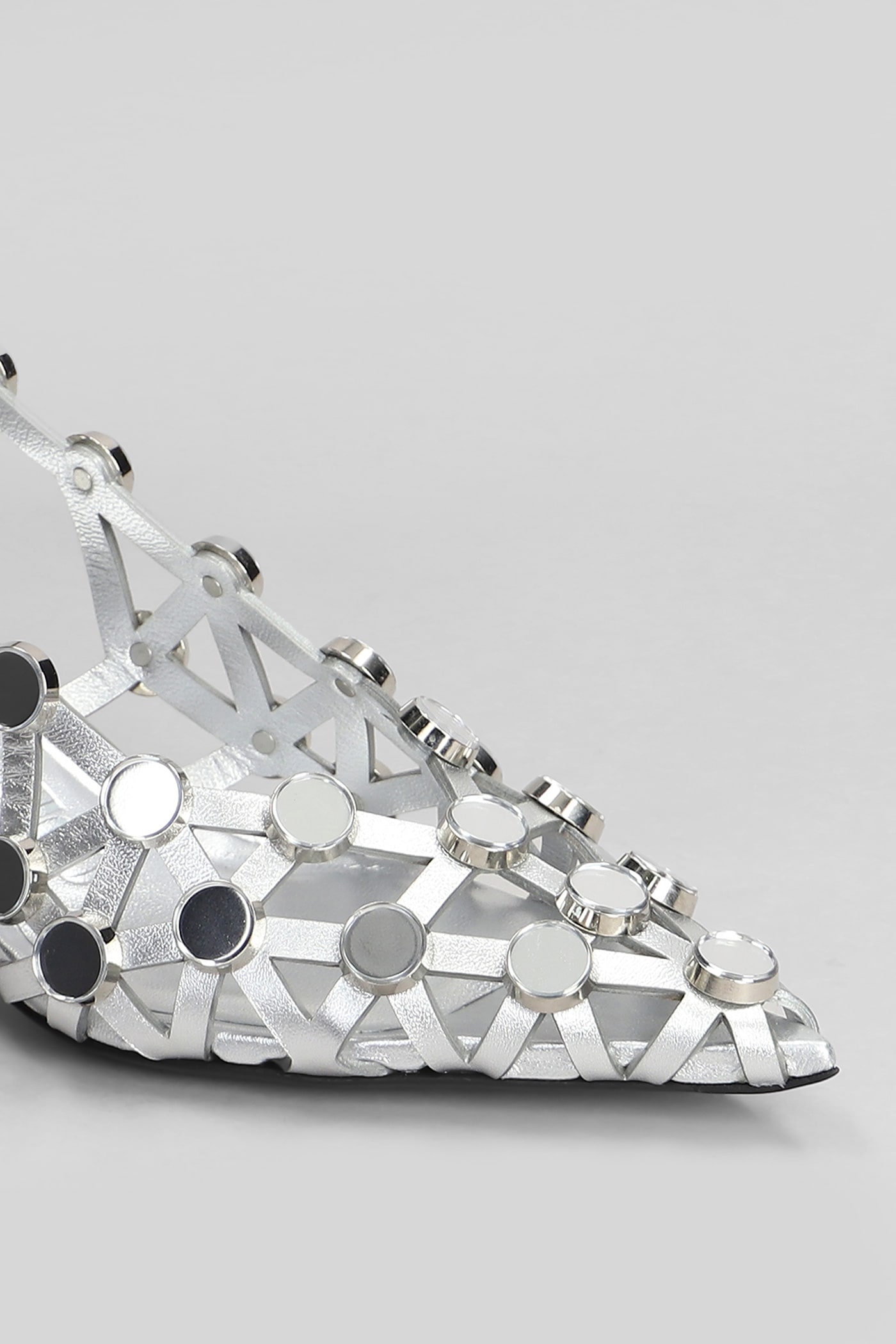 Attico Grid Studded Metallic Leather Slingback Pumps