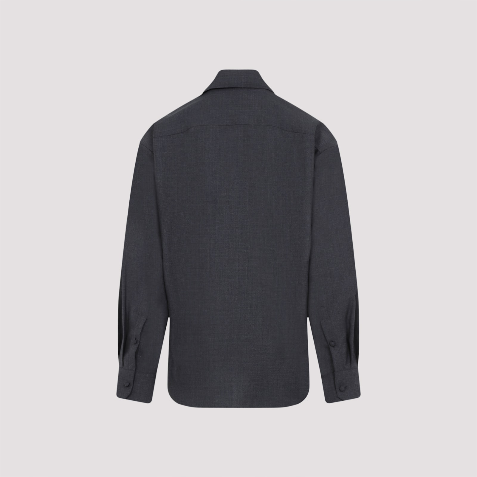 Shop Valentino V Detail Wool Shirt In Grigio Melange