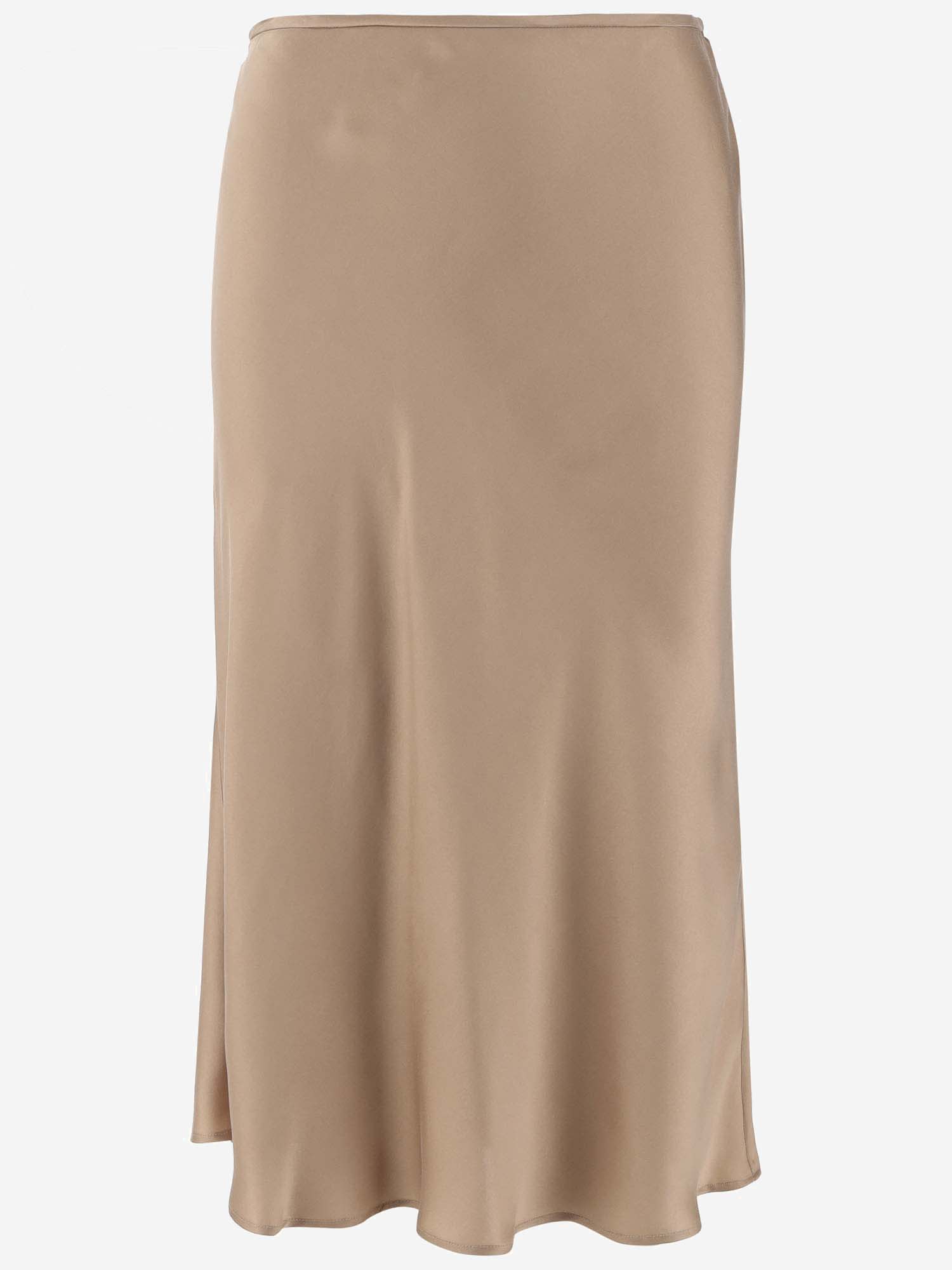 Shop Blumarine Silk Satin Midi Skirt In Beige