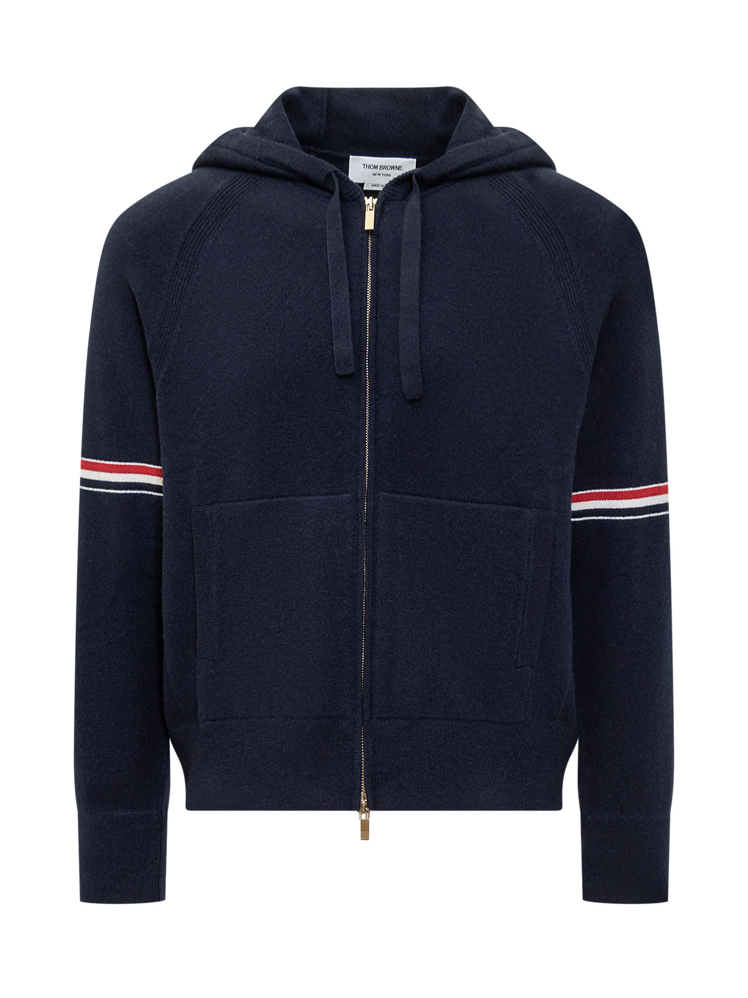 Shop Thom Browne Cashmere Striped Hoodie In Navy