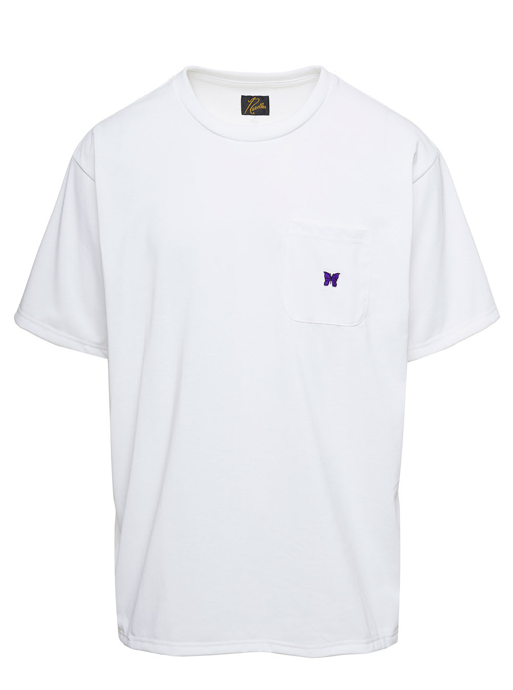 Crewneck T-shirt With Front Pocket And Embroidered Logo In White Technical Fabric Man