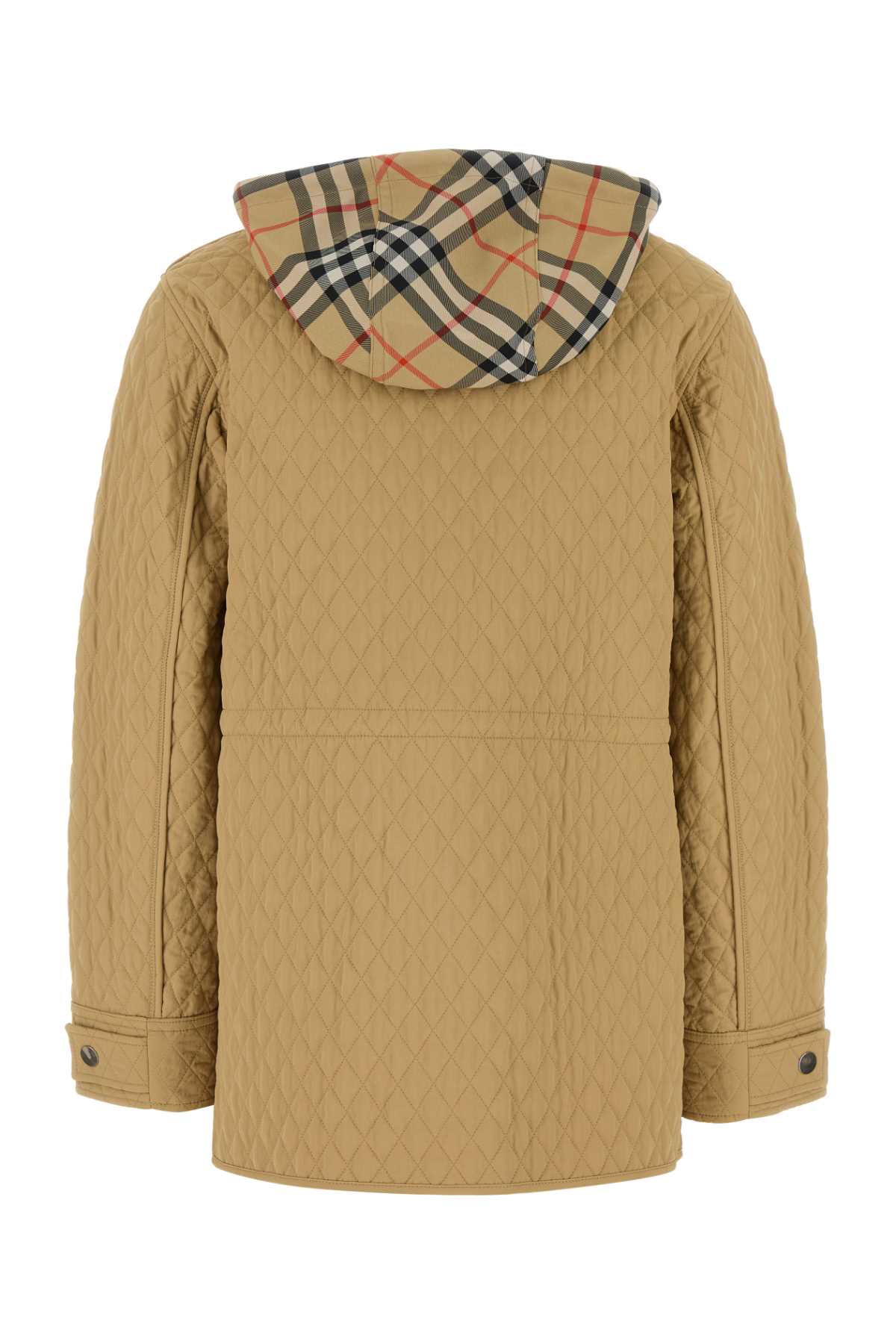 Shop Burberry Beige Nylon Padded Jacket In Flax