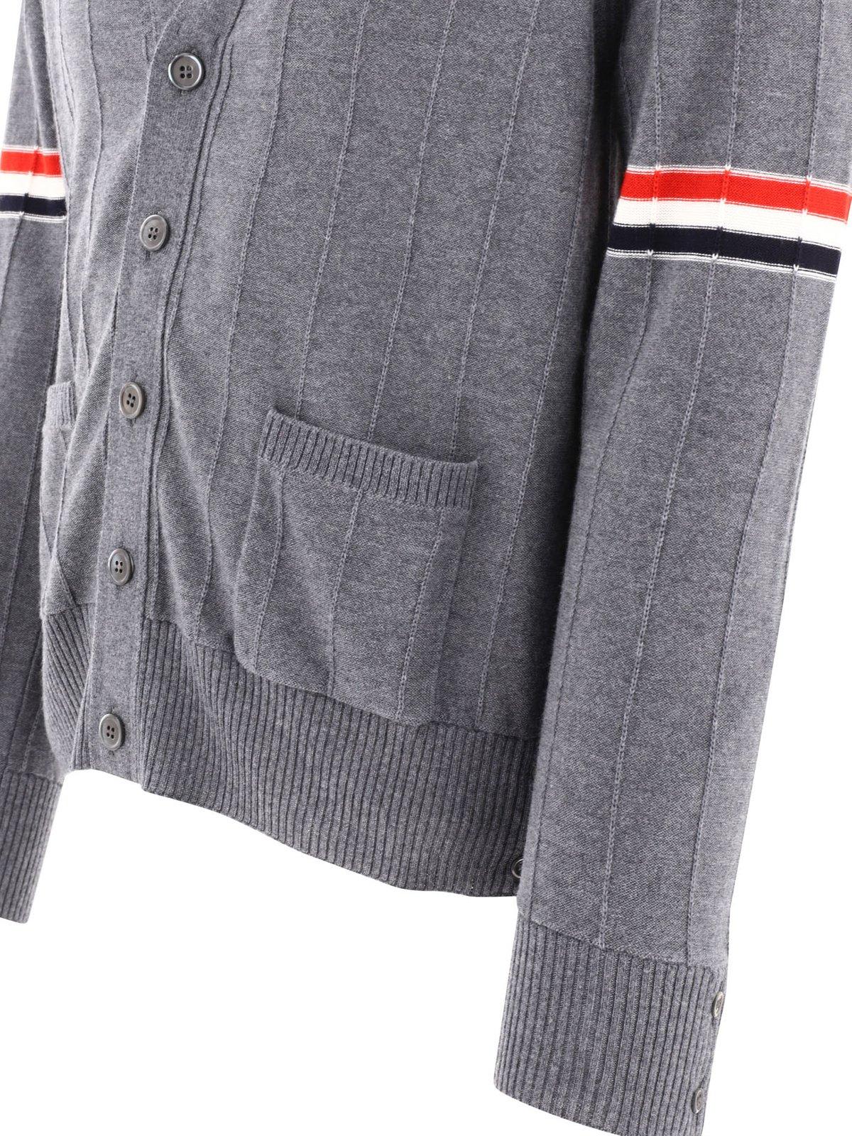 Shop Thom Browne Stripped Buttoned Cardigan In Med Grey