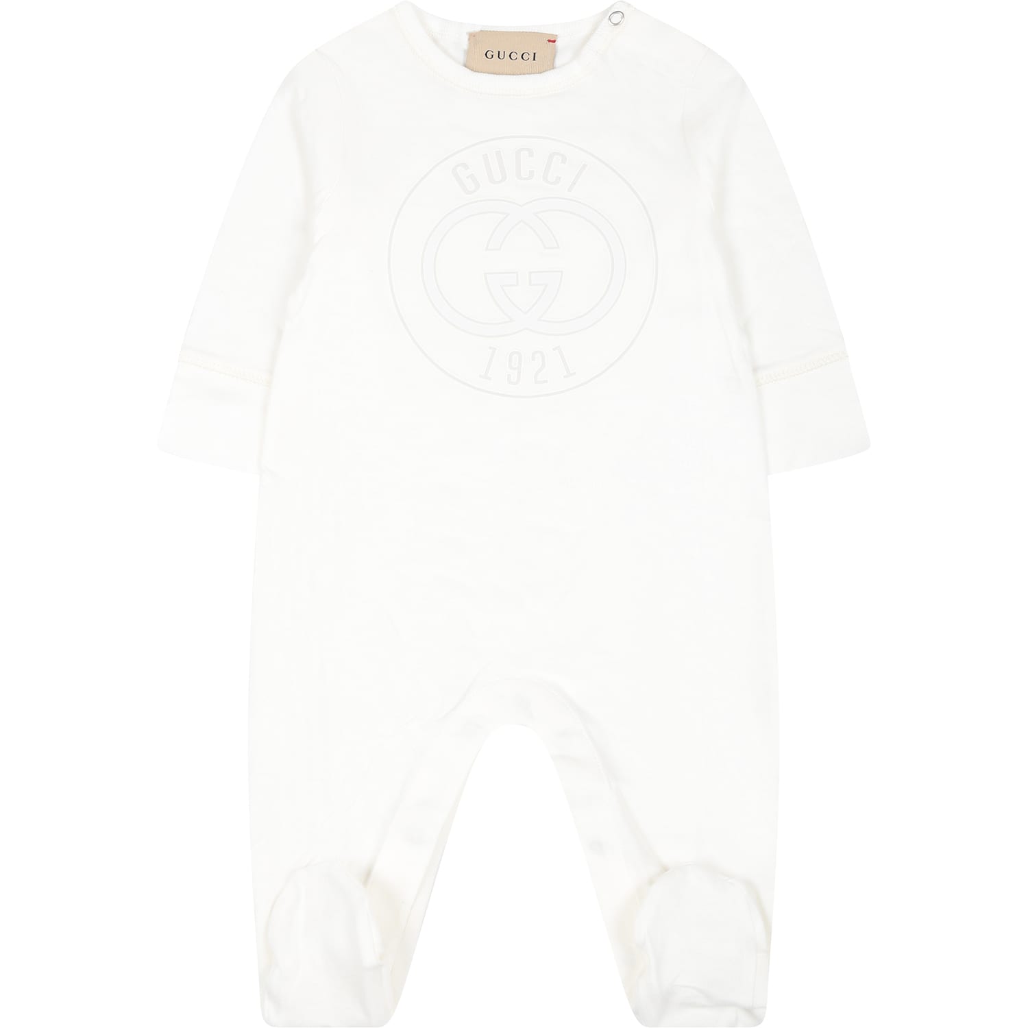 Gucci Ivory Babygrow For Babykids With Gg Cross In White