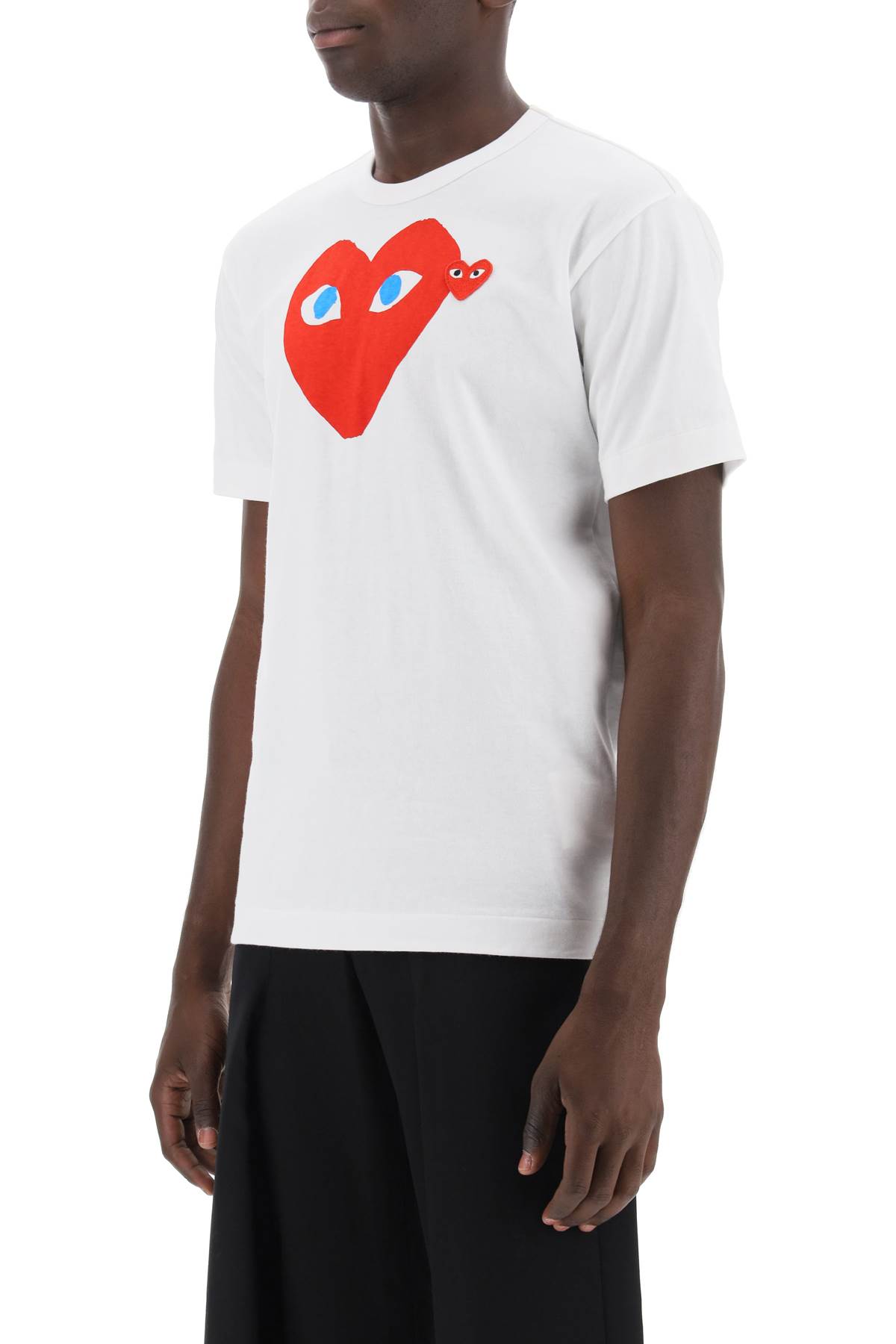 Shop Comme Des Garçons Play T-shirt With Heart Print And Embroidery In White (white)
