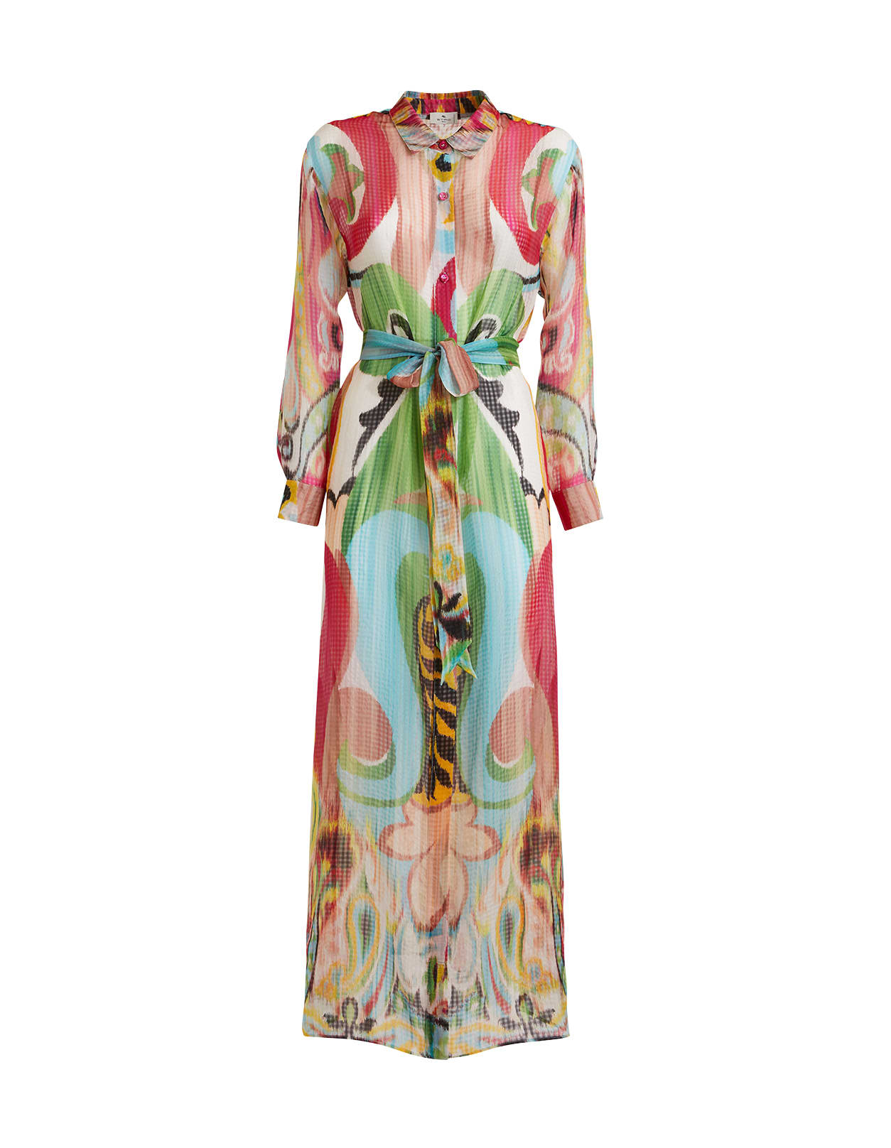 Etro Long Silk Chemisier Dress With Multicolored Paisley Motifs