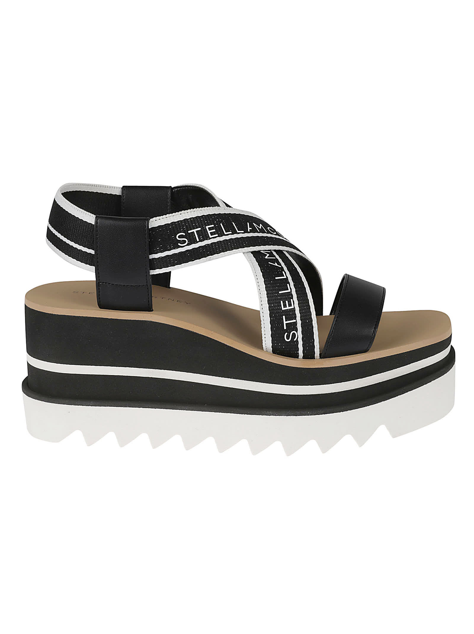 Shop Stella Mccartney Stripy Webbing Sandals In Black/white