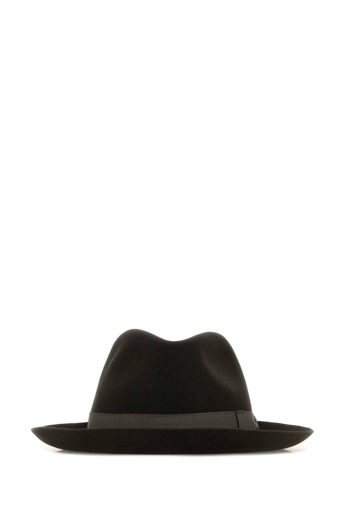 Borsalino Velour Hat With Wide Brim And Ribbon Band In Black