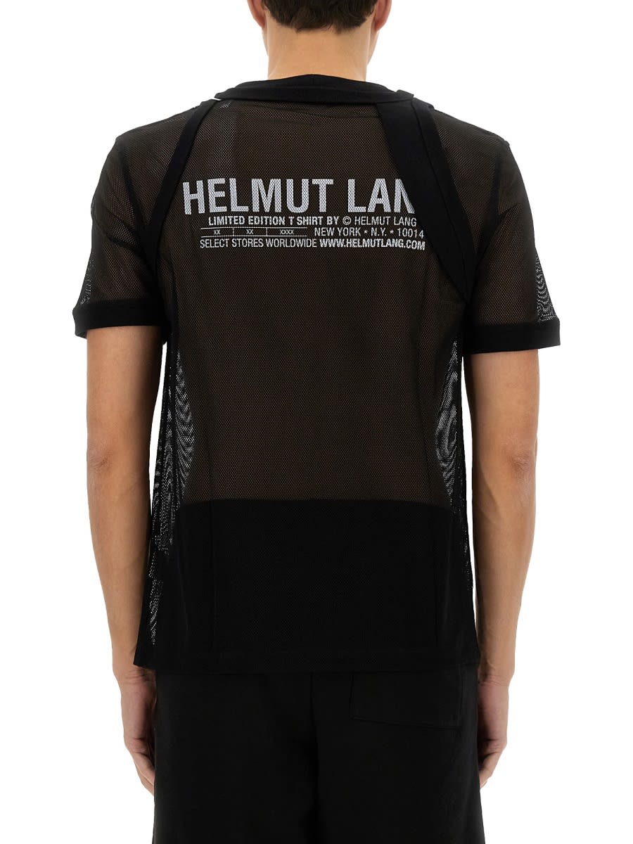 Helmut Lang Semi-transparent Mesh T-shirt With Graphic Print In Black