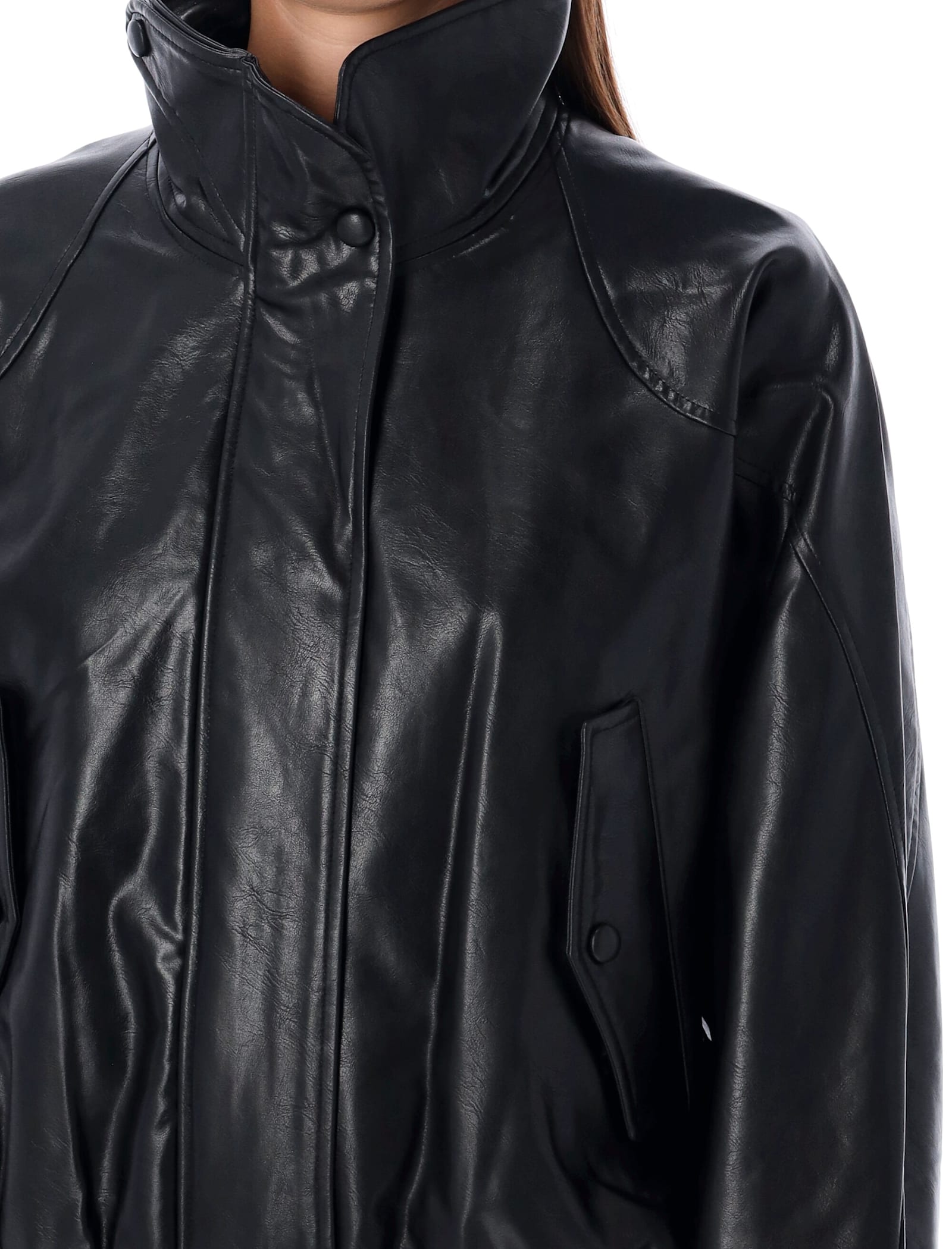 Shop Low Classic Faux Leather Bomber Jacket In Black