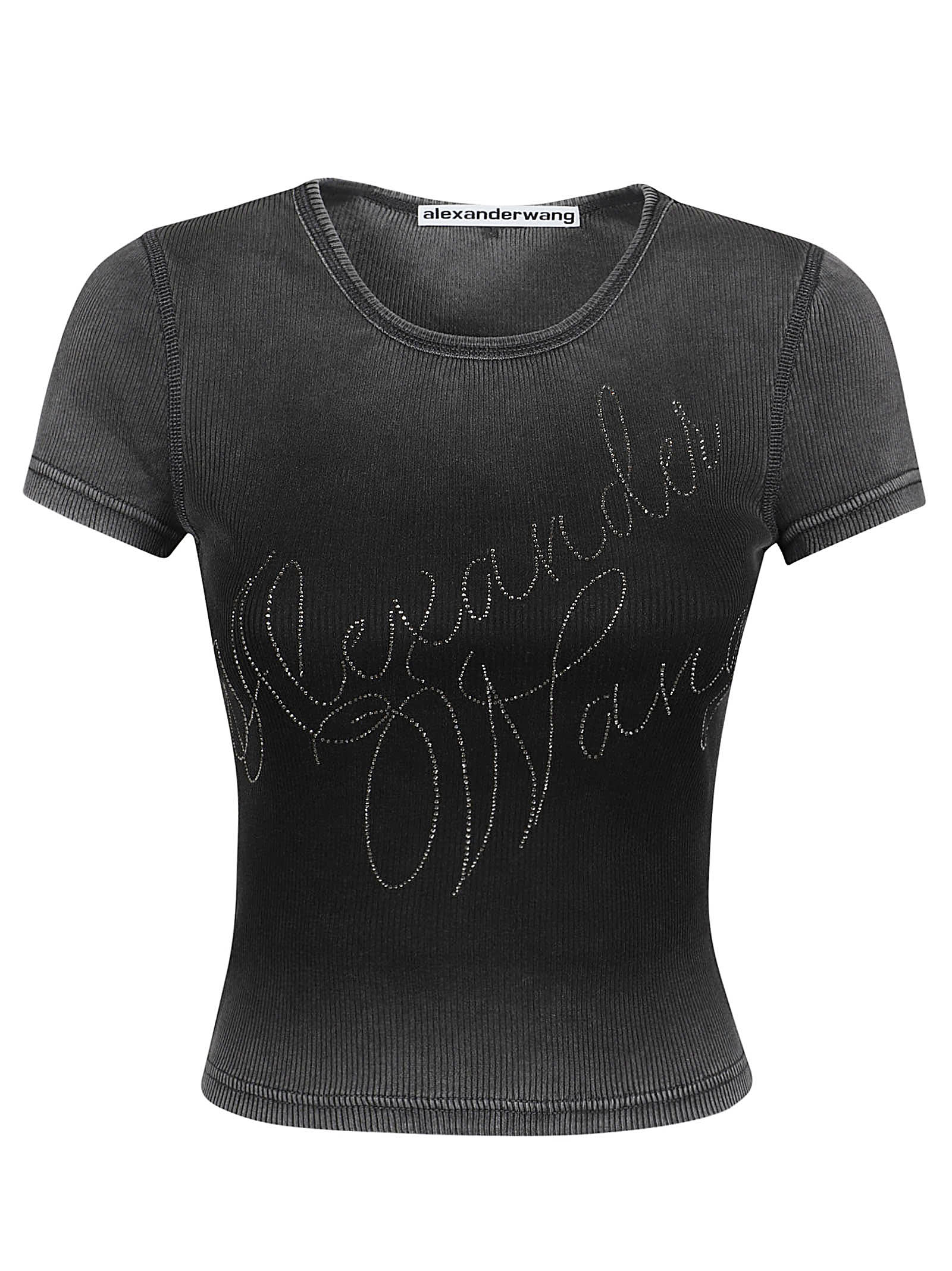 Shop Alexander Wang Hotfix Cursive Logo Fitted T-shirt In A Washed Ash