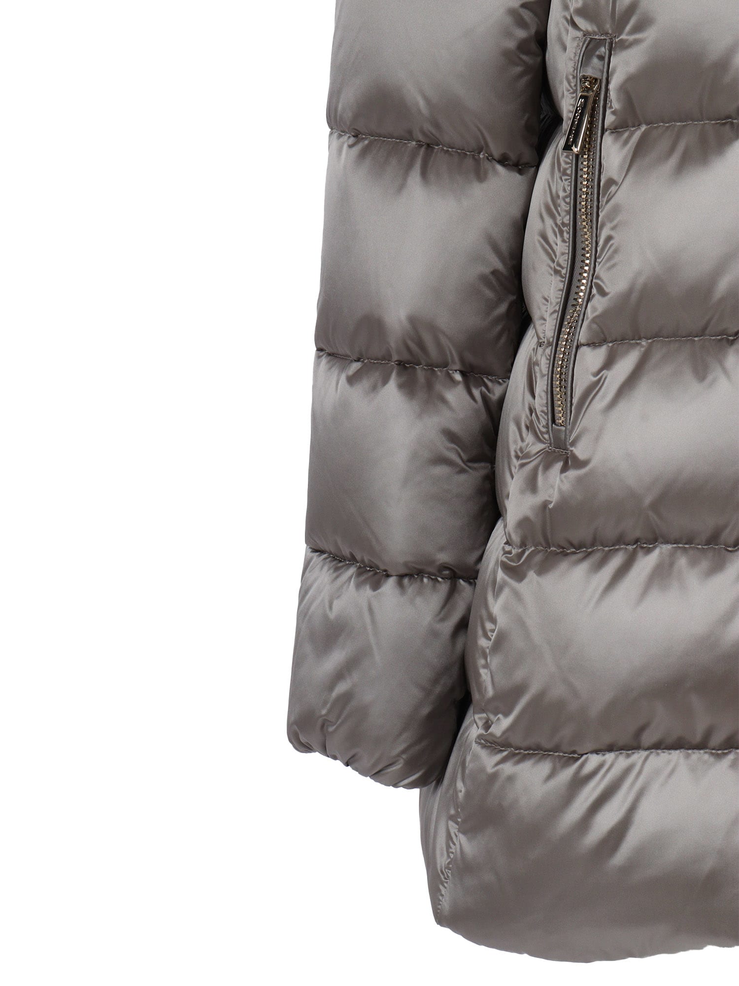 Moorer Long Quilted Down Jacket With High Collar In Silver