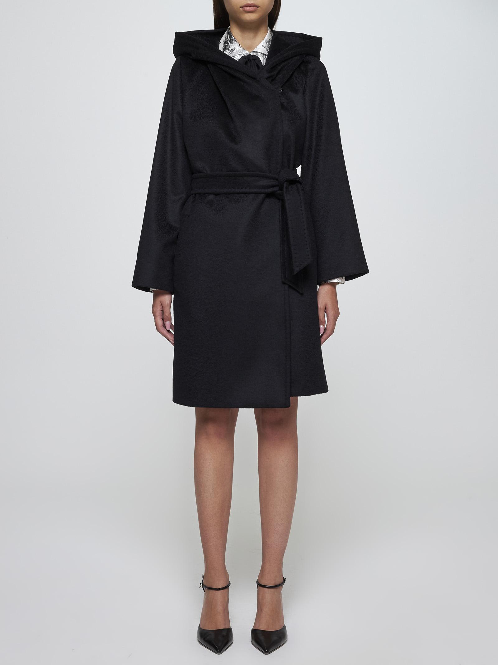 Shop Max Mara Newmang Hooded Wool Coat In Nero