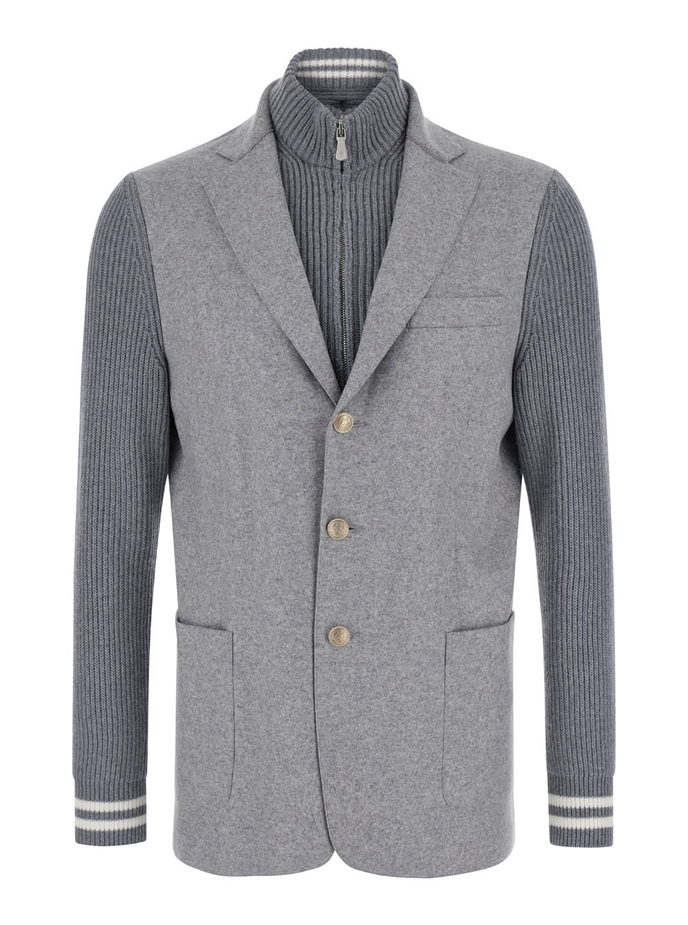 ELEVENTY GREY SINGLE-BREASTED JACKET WITH BIB IN KNIT MAN 