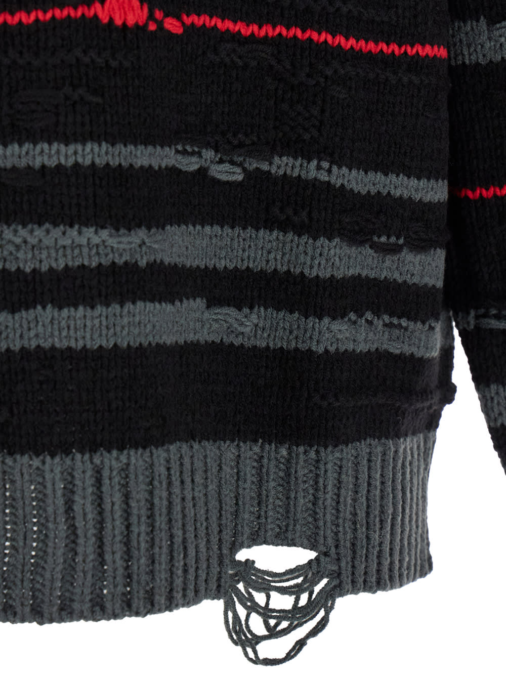 Juunj Multicolor Striped Sweater With Used Effect In Black