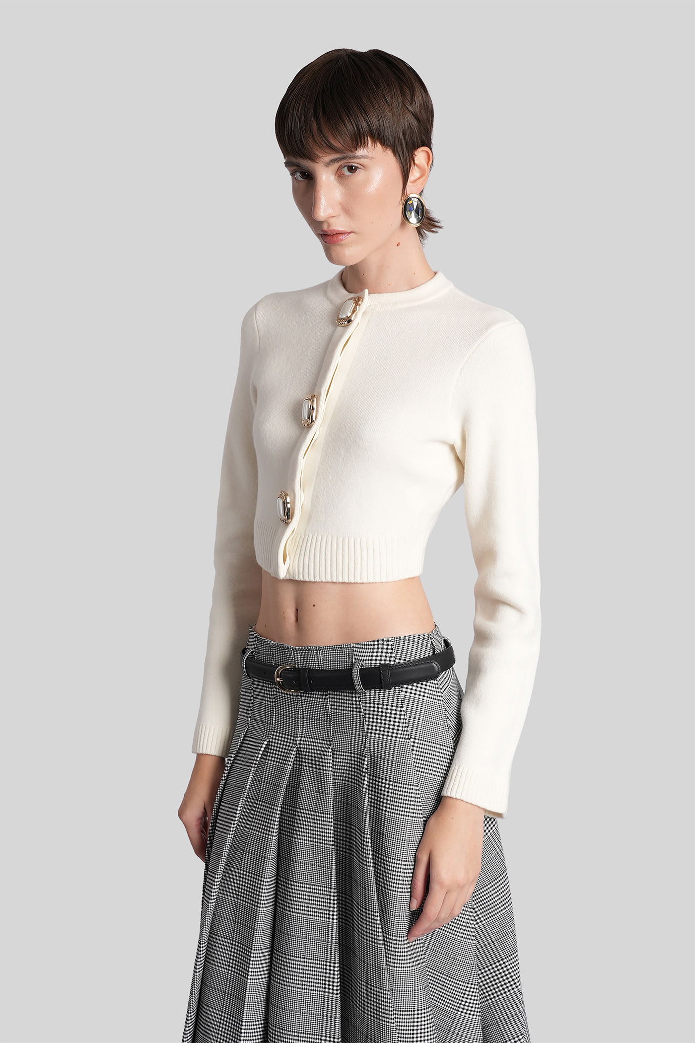 Self-portrait Cardigan In Beige Wool In Multi