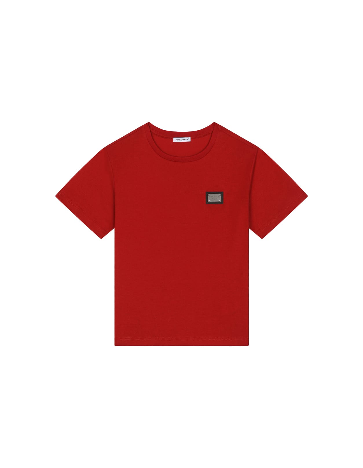 Dolce & Gabbana Kids' Red Jersey T-shirt With Logo Plaque
