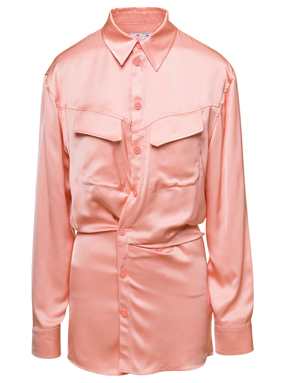 Shop Off-white Mini Pink Asymmetric Shirt Dress In Satin Viscose Woman