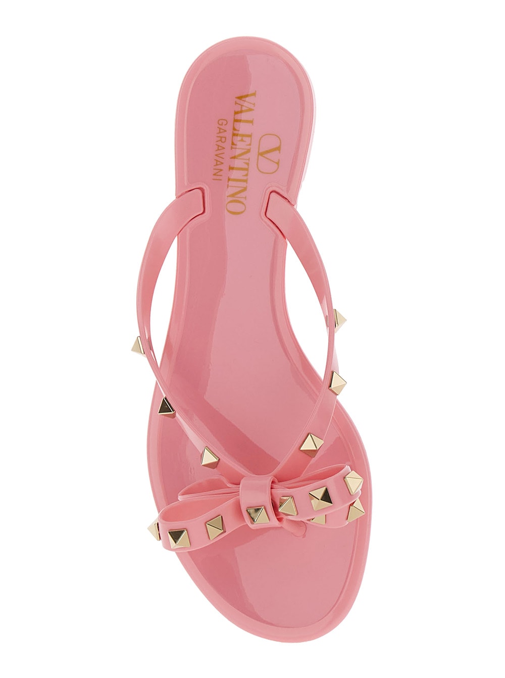 Shop Valentino Pink Thong Sandals With Bow Detail And Studs In Rubber Woman