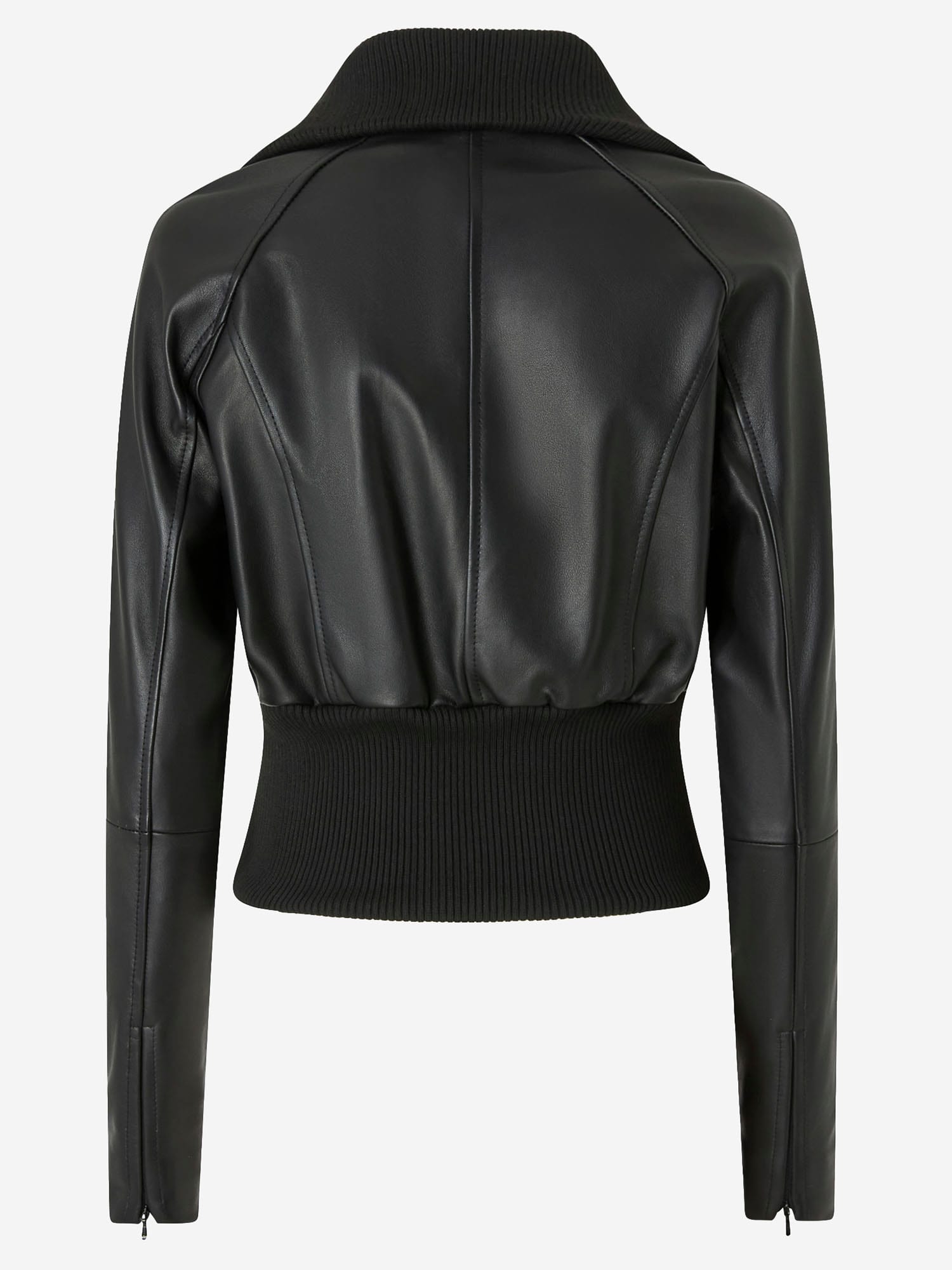 Pinko Short Jacket In Nappa Leather And Knit Fabric In Black