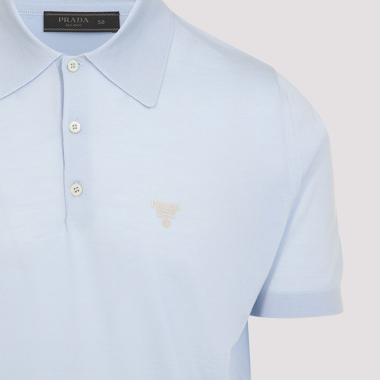 Prada Short-sleeved Wool Polo T-shirt In Cielo