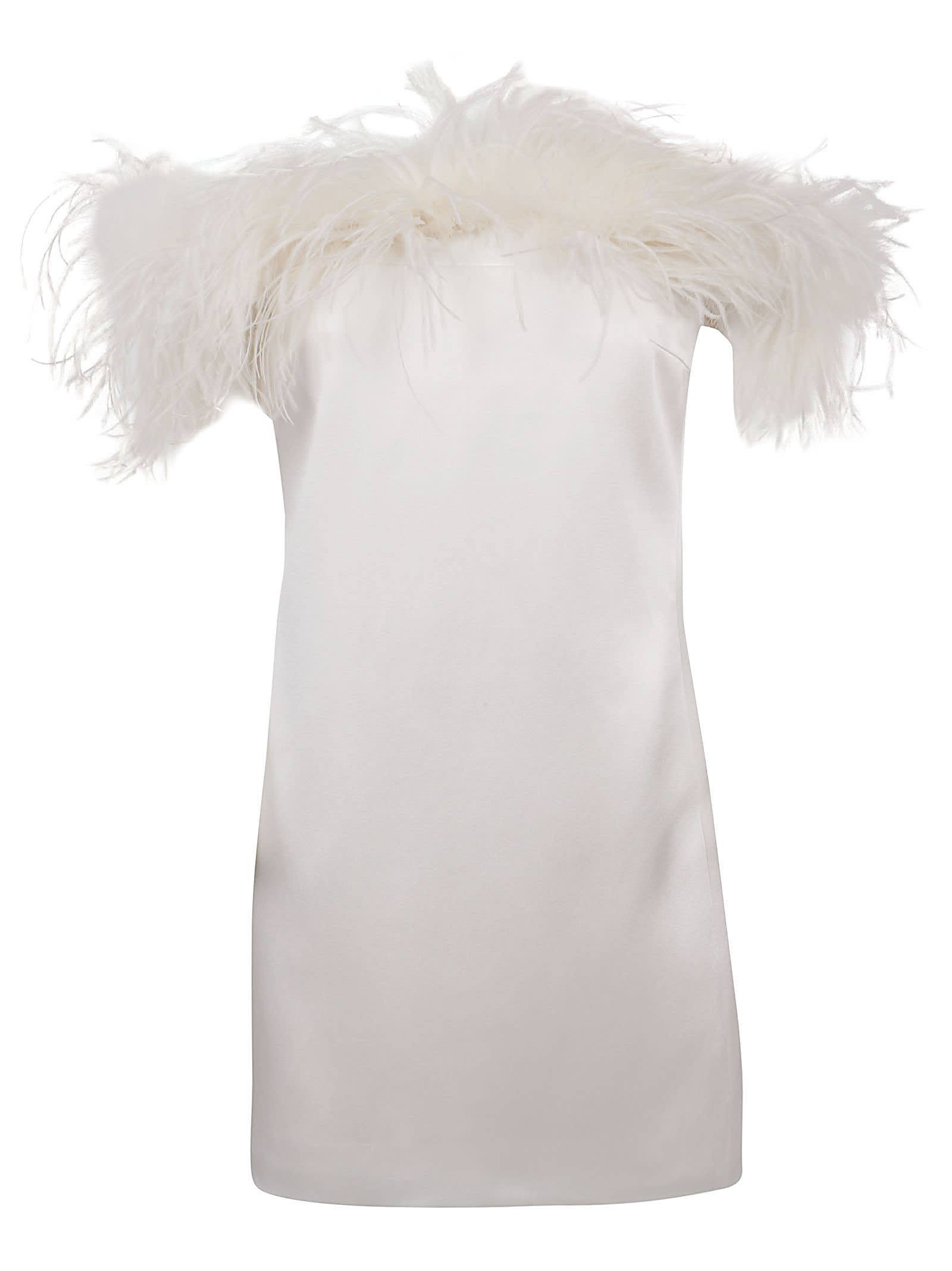 Saint Laurent Fur Applique Sleeveless Dress In White Milk
