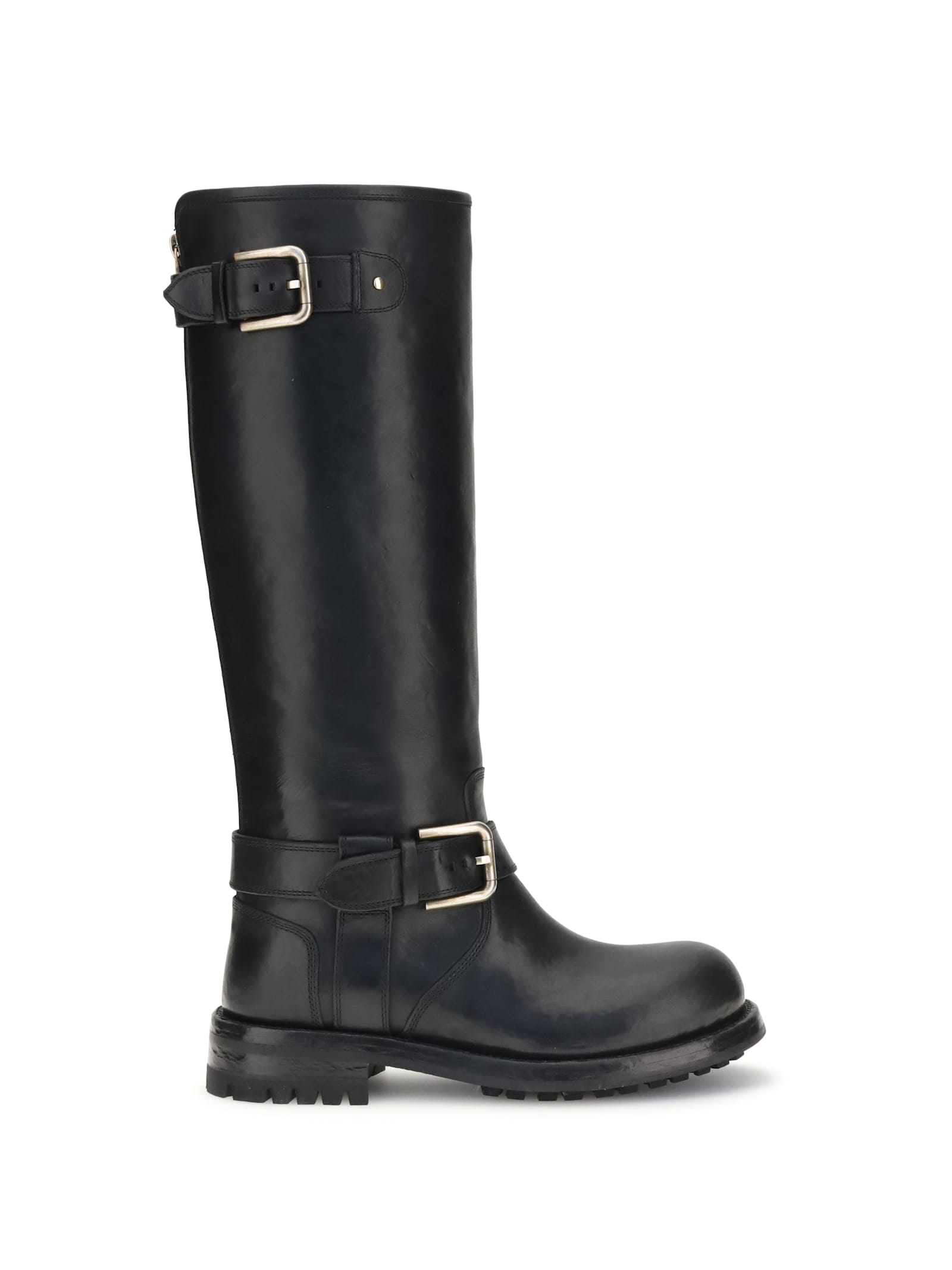 Dolce & Gabbana Buckle Lug Mid-calf Round Toe Boots In Black