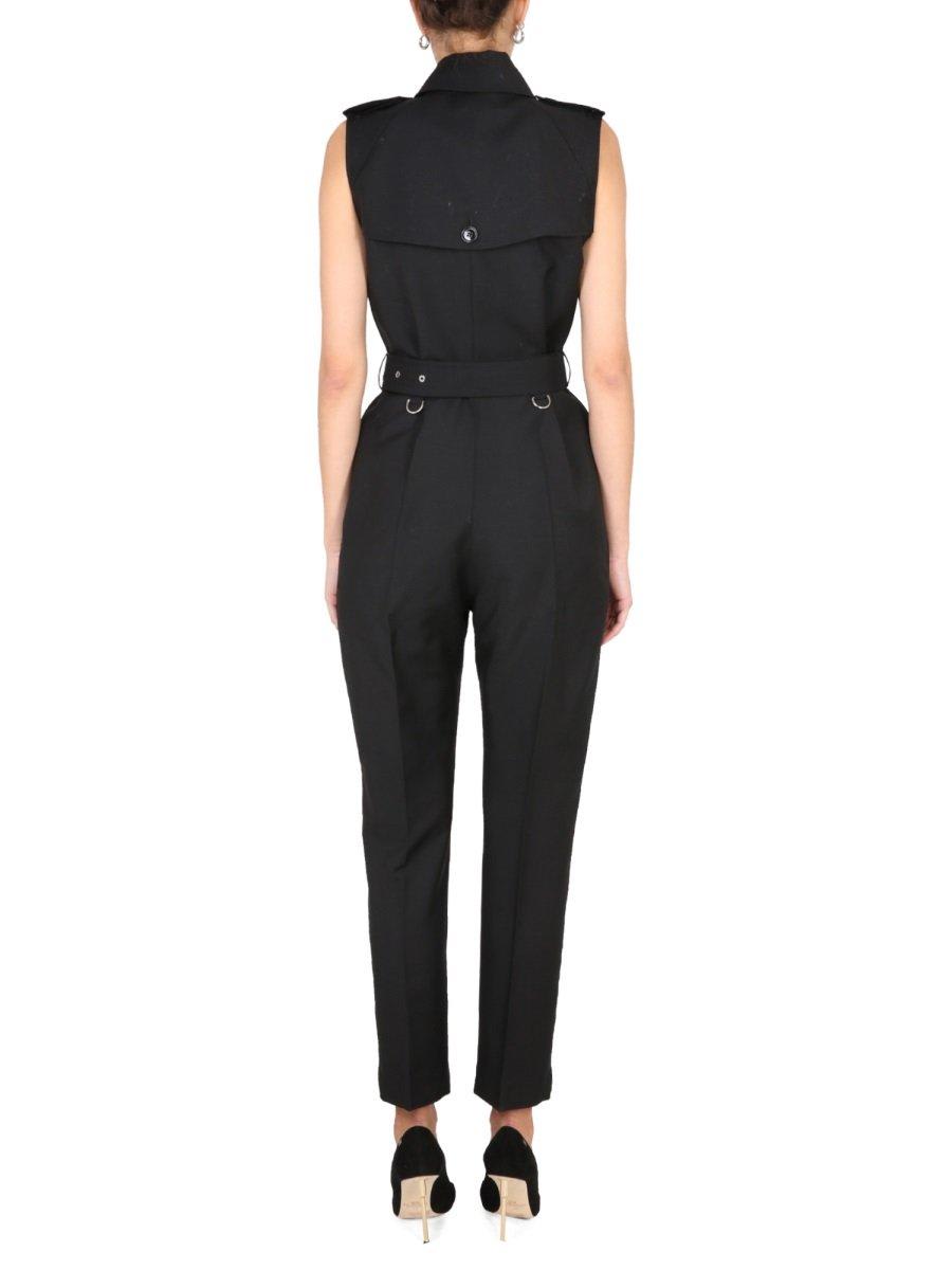 Shop Burberry Double Breasted Belted Waist Overalls In Black