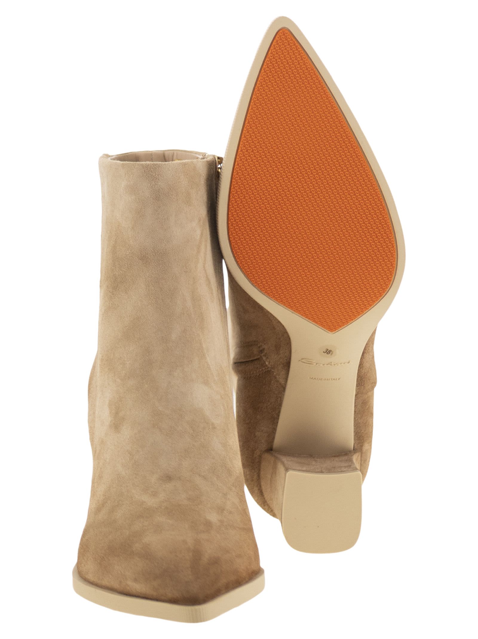 Santoni Mid-heel Suede Ankle Boots In Sand