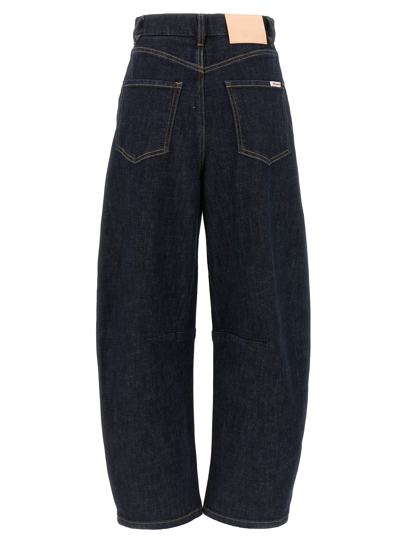 Self-portrait Jeans Dalla Gamba Ampia In Denim Stretch In Black