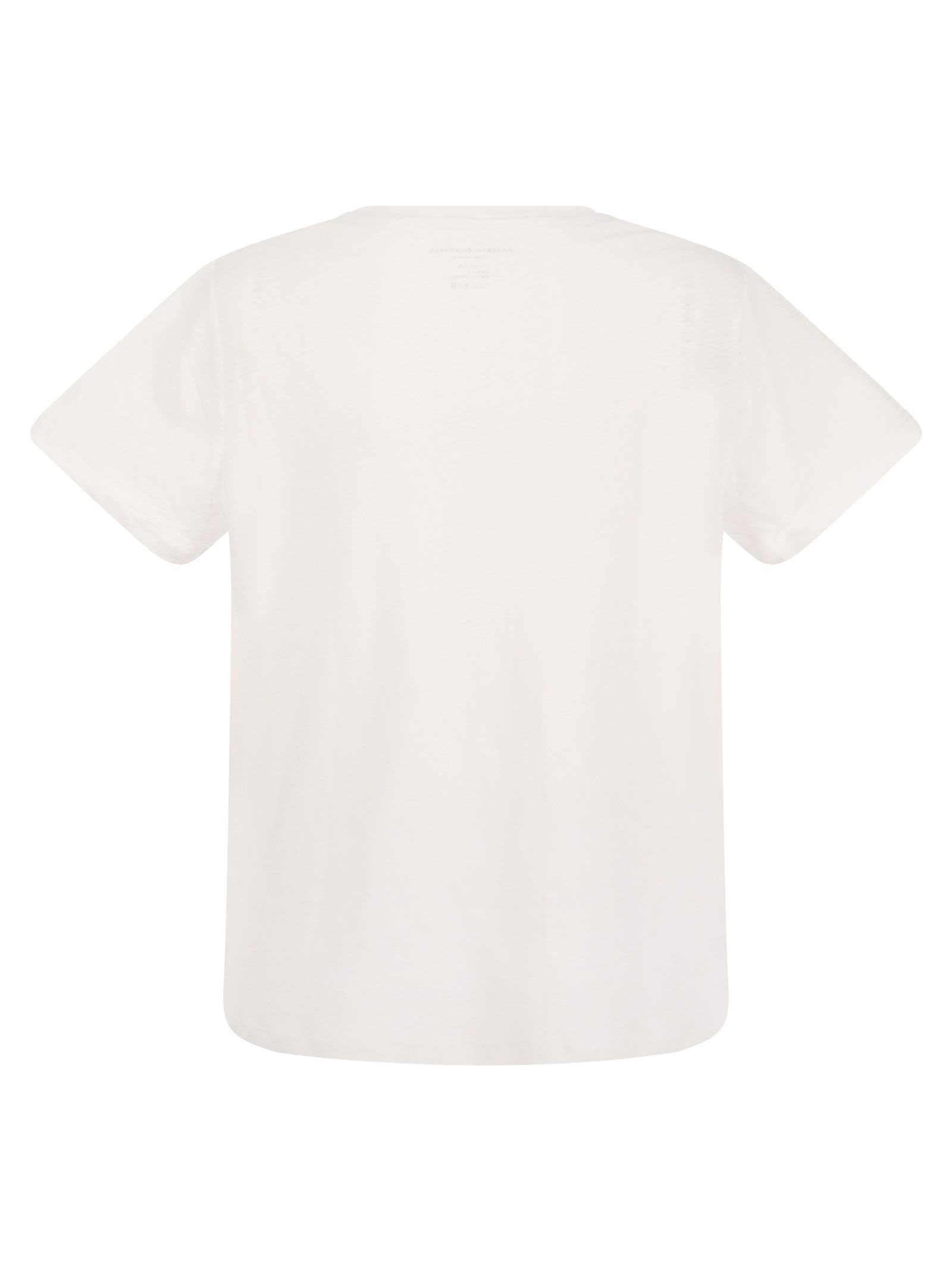 Shop Majestic Crew-neck T-shirt In Linen And Short Sleeve In White