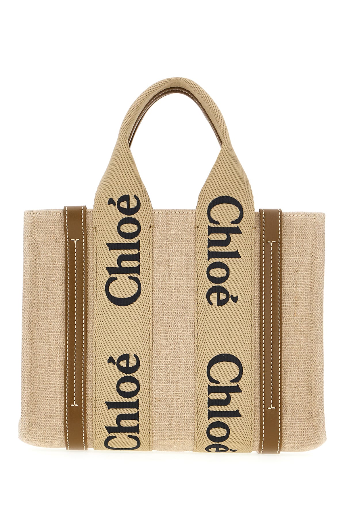 Chloé Cappuccino Linen Small Woody Handbag In Bronzebrown