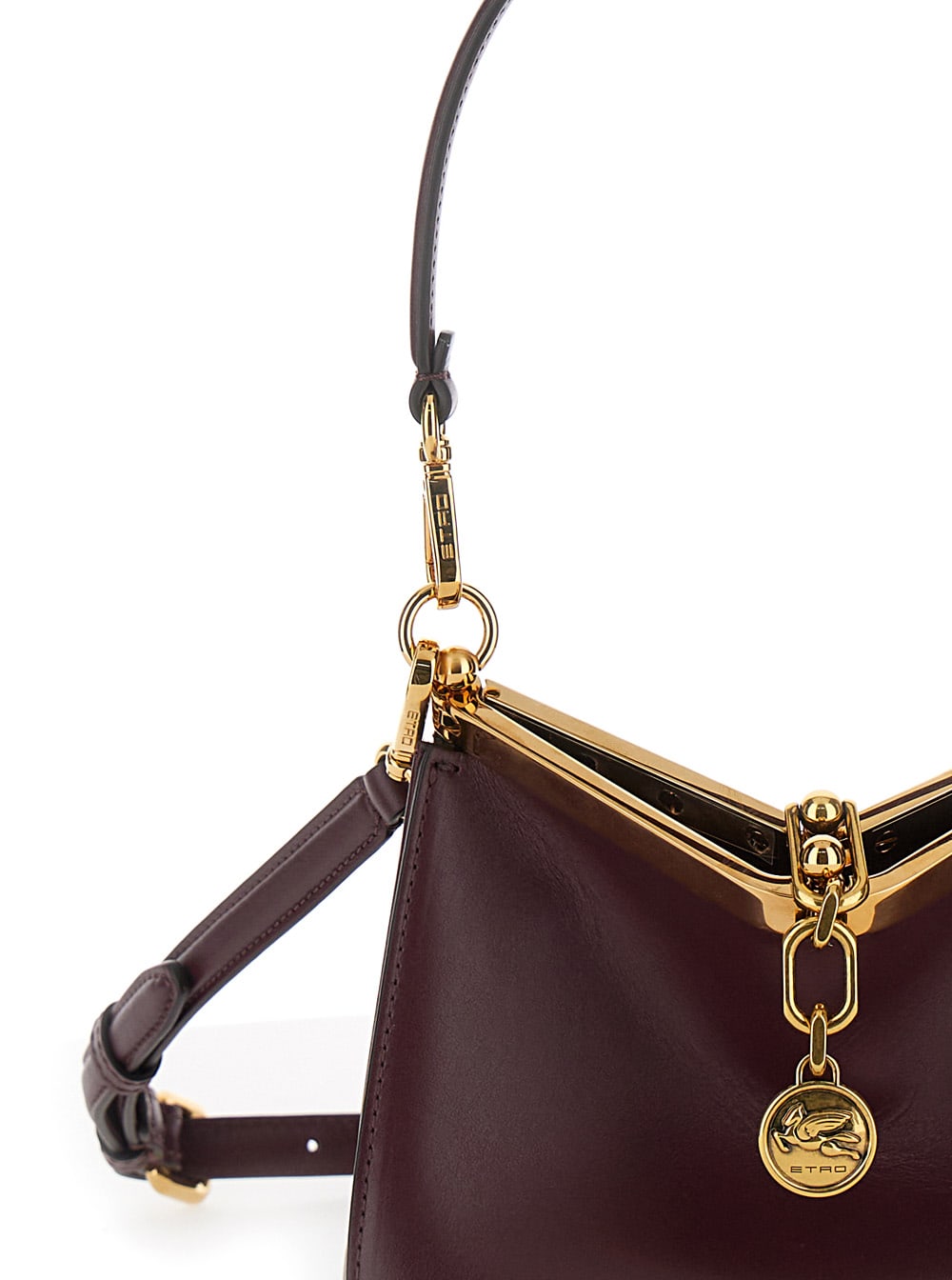 Shop Etro Small Vela Bordeaux Shoulder Bag With Logo And Pegasus Charm In Leather Woman