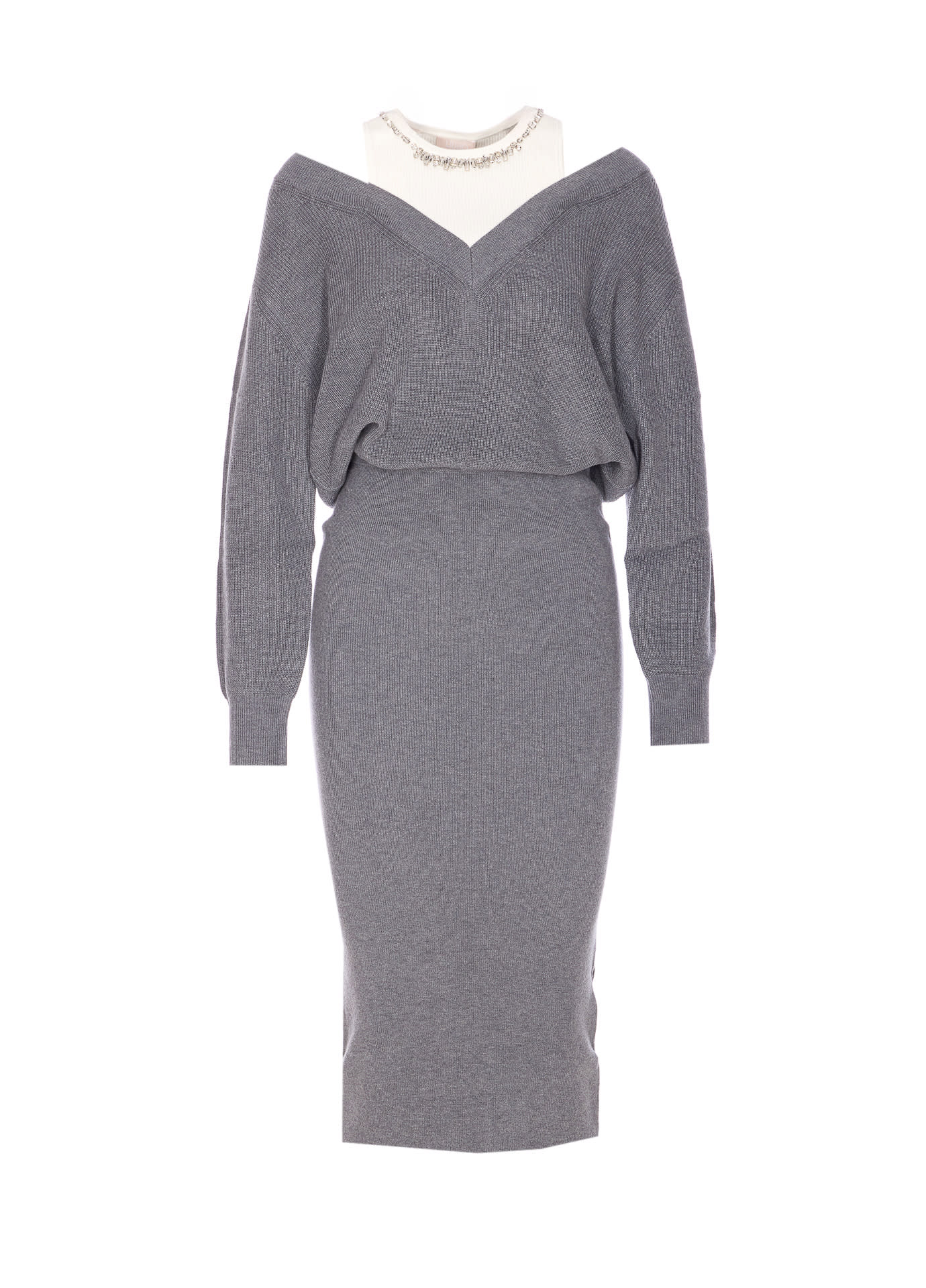 Liu •jo V-neck Knitted Dress In Gray