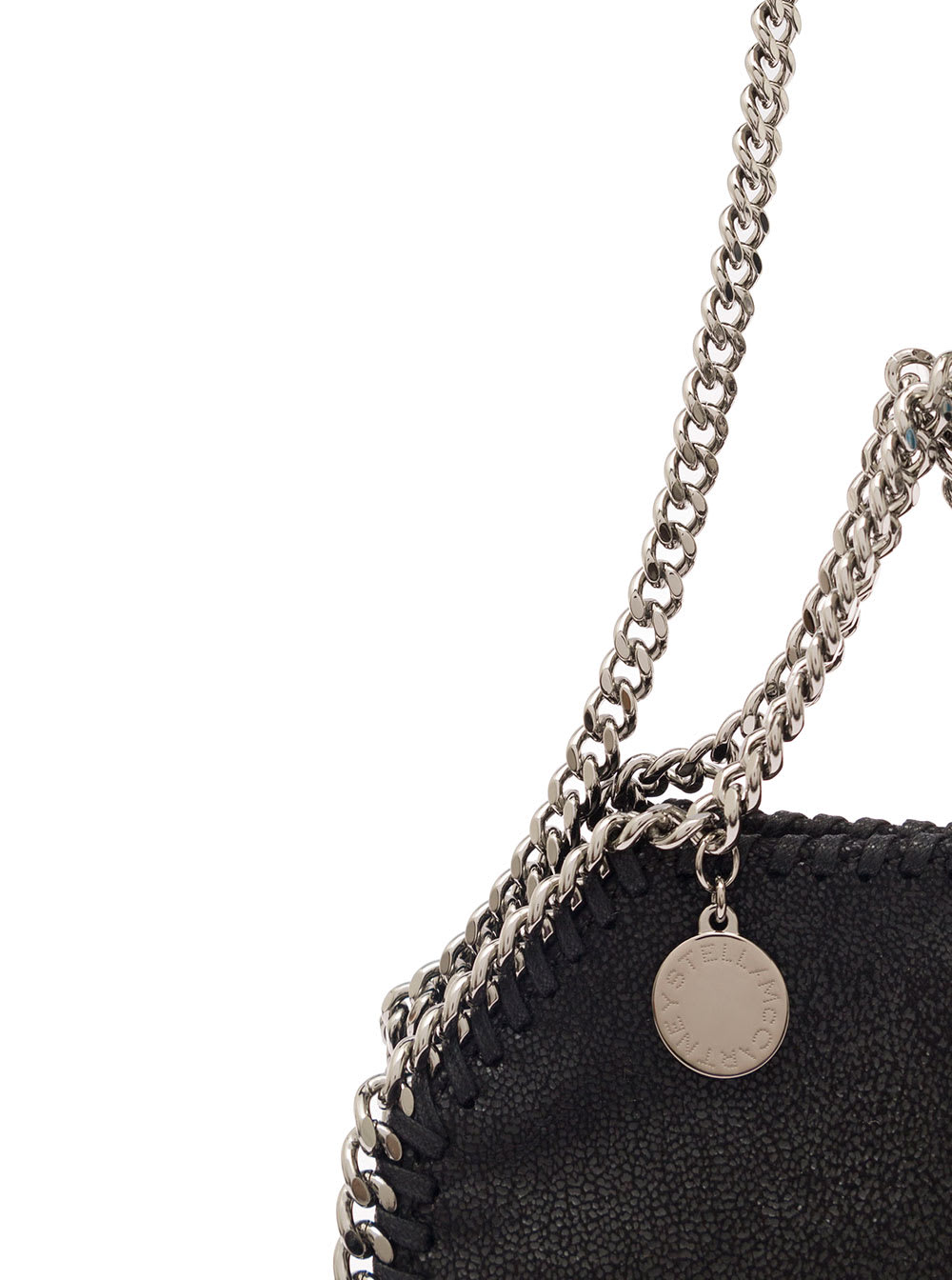 Shop Stella Mccartney 3chain Mini Black Tote Bag With Logo Engraved On Charm In Faux Leather Woman