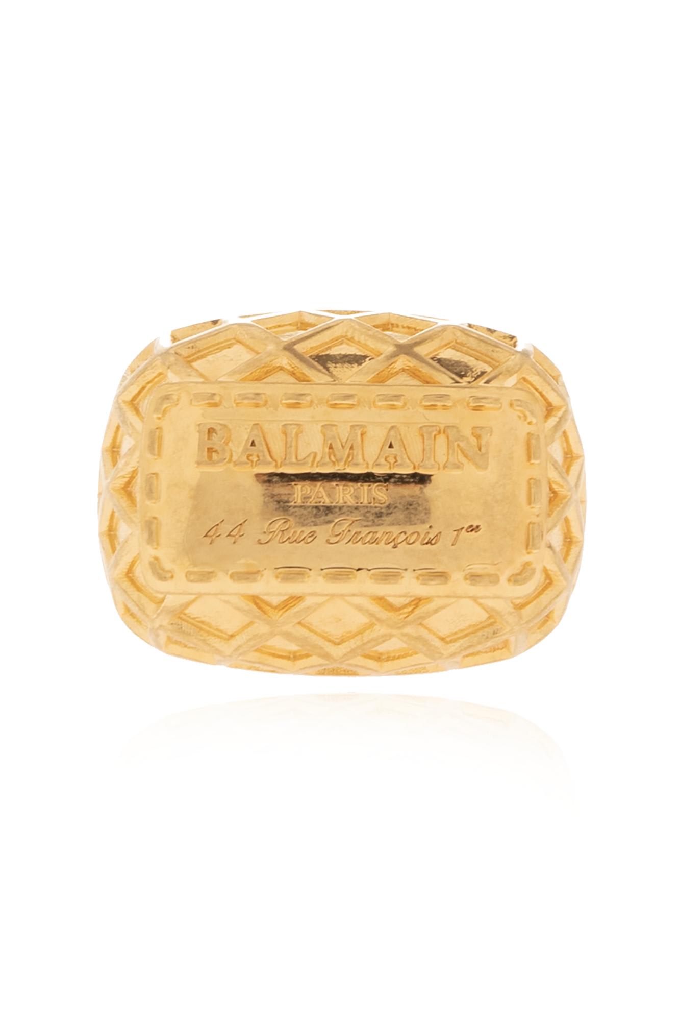 Balmain Logo-engraved Embossed-finish Ring In Gold