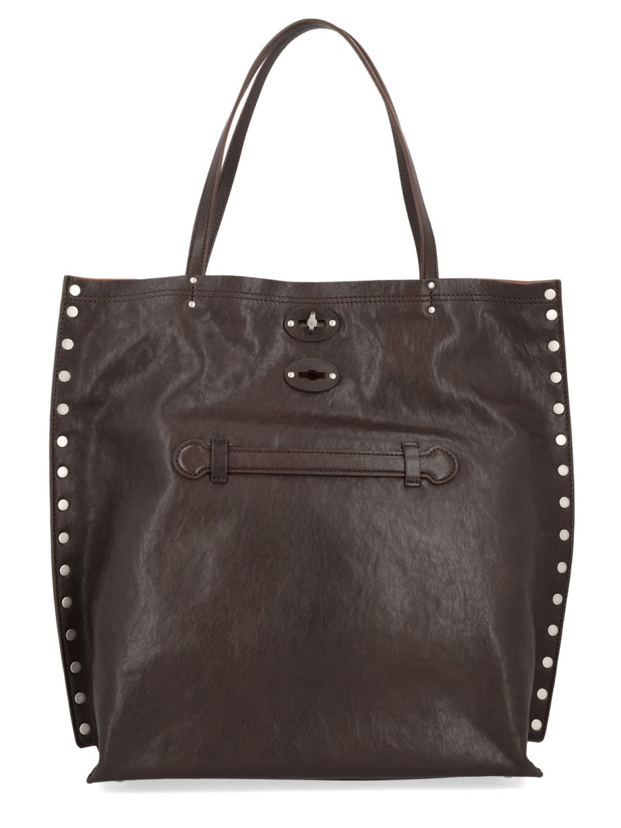 Zanellato Shoulder Bag With Studded Accents And Dual Handles In Brown