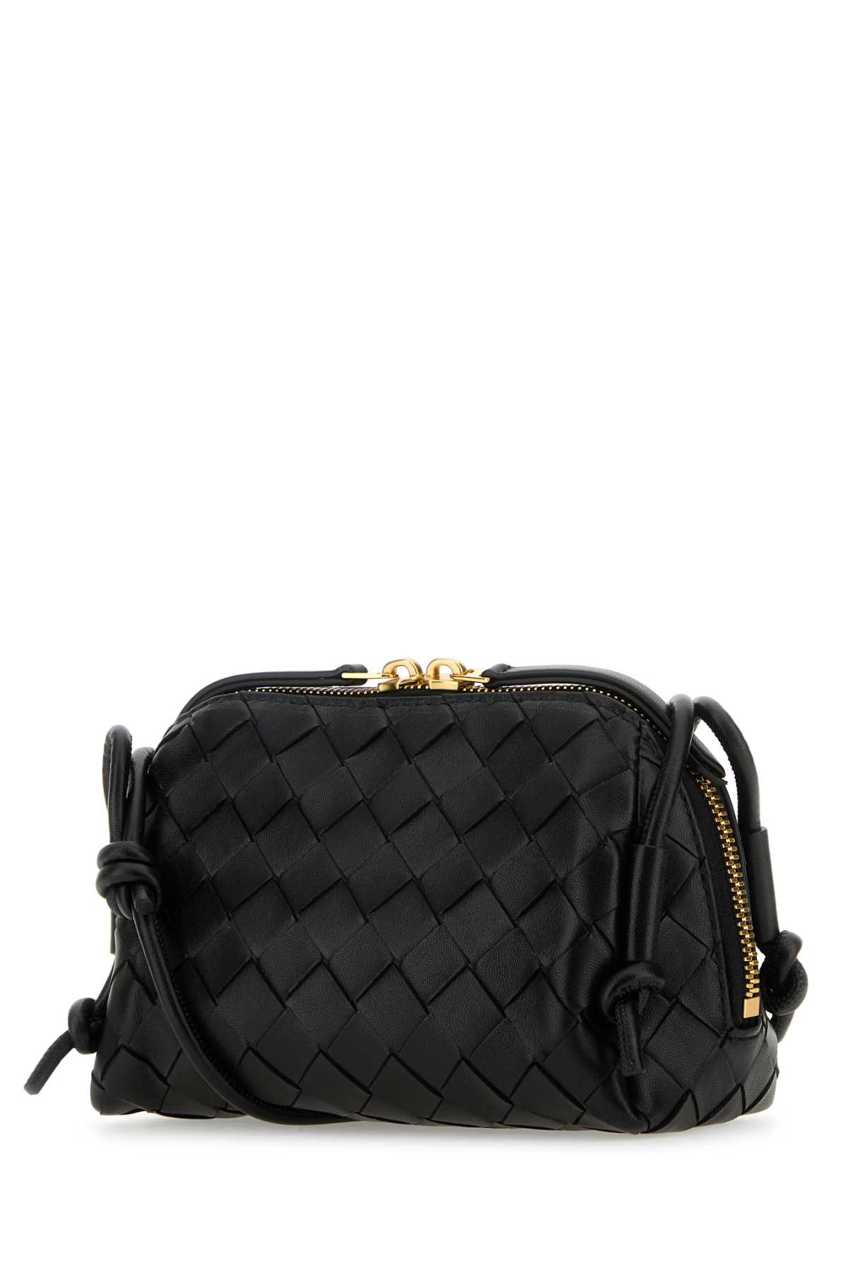 Bottega Veneta Black Leather Concert Crossbody Bag In Blackgold