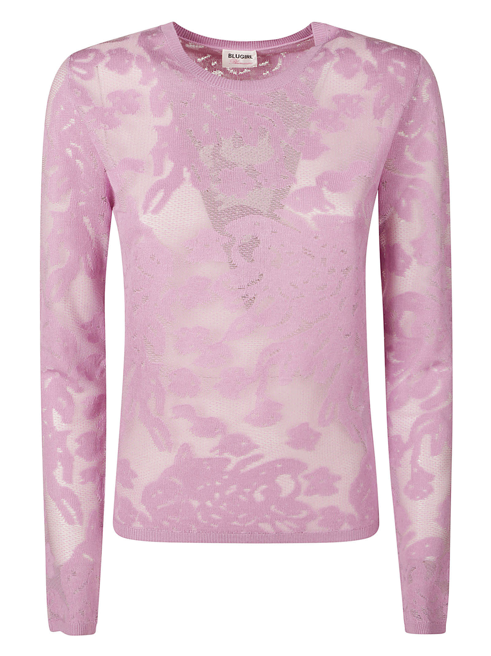 Shop Blugirl Long-sleeved Floral Lace Top In Pink