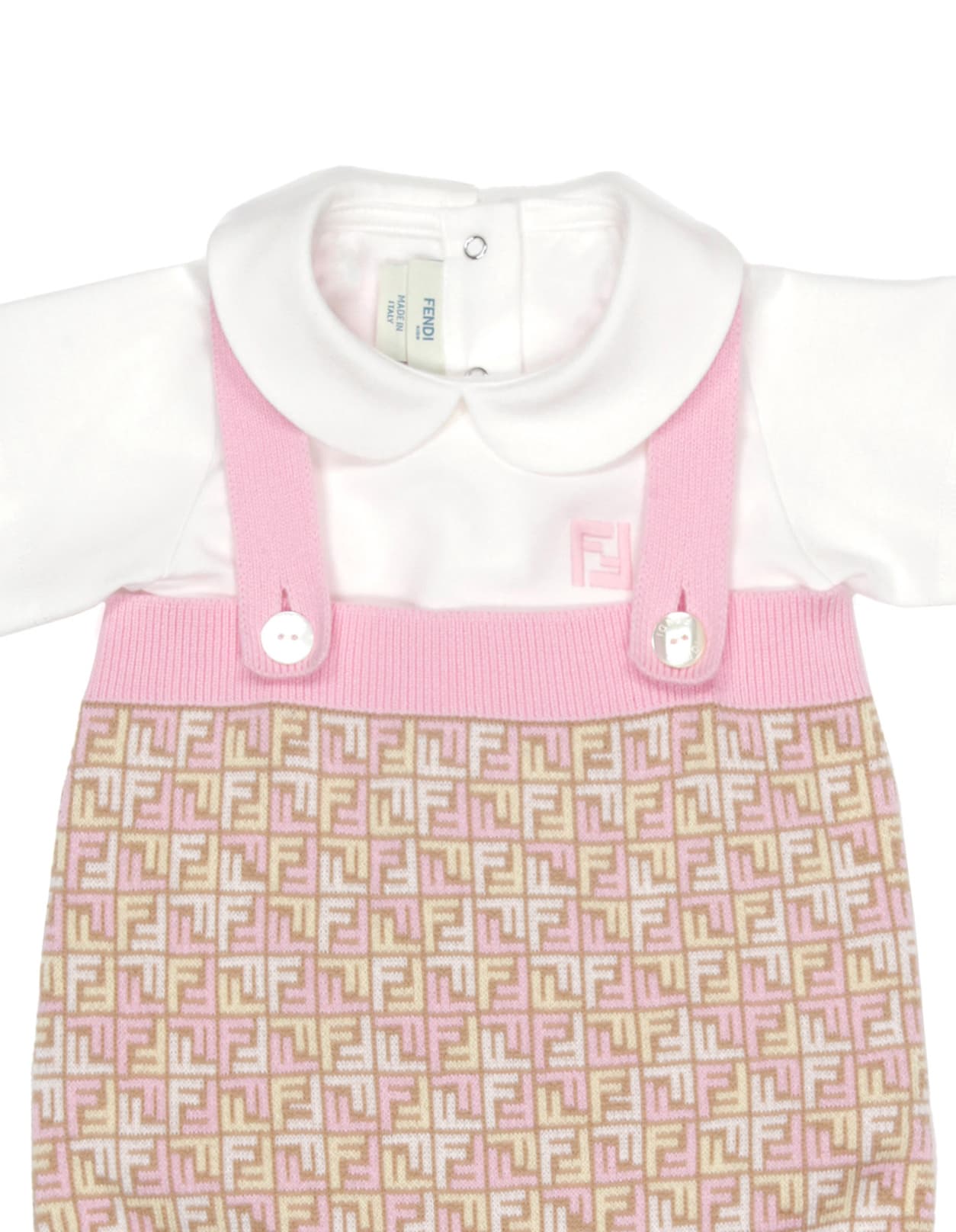 Shop Fendi Set With White Bodysuit And Monogram Dungaree In Multicolour