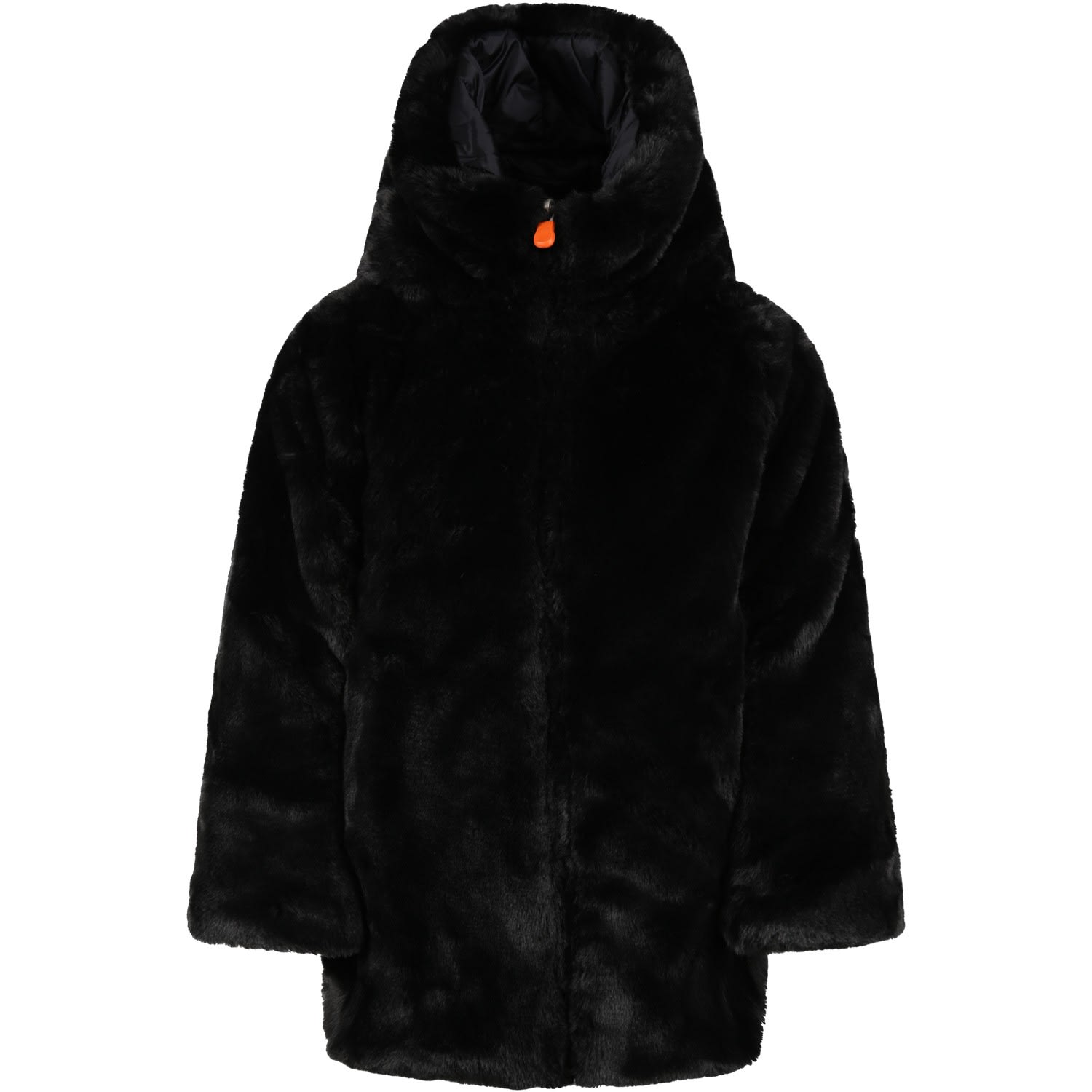 Save the Duck Black Faux Fur For Girl With Iconic Logo