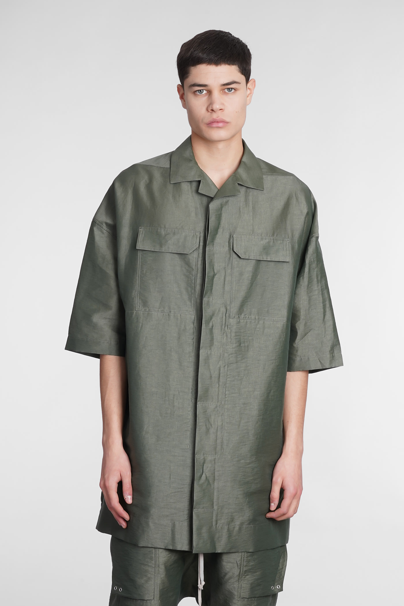 Rick Owens Magnum Tommy Shirt In Green Linen